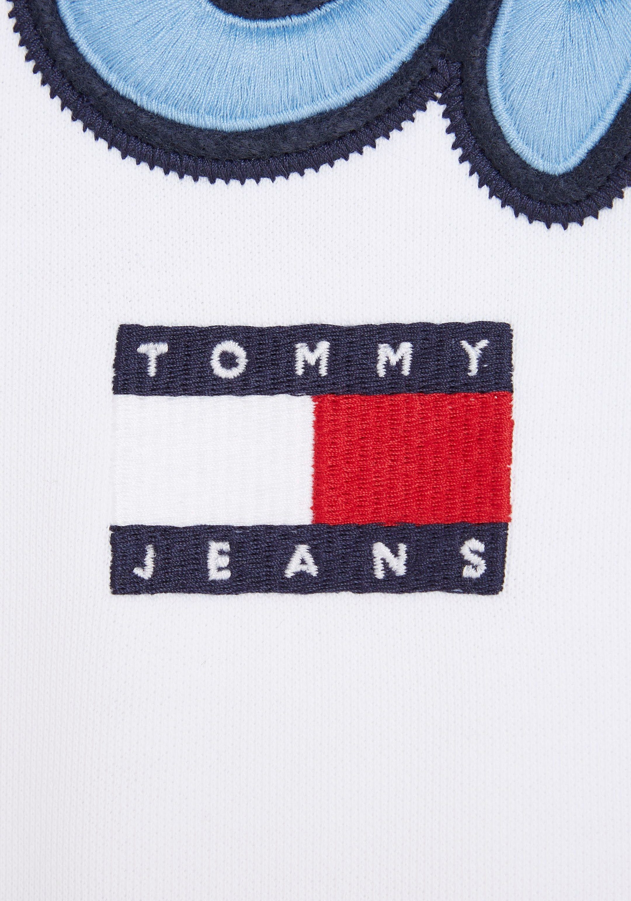 White Tommy der TJM Sweatshirt Logoschriftzug CREW TEXT Vorderseite POP auf mit großem Jeans COLLEGE RLX