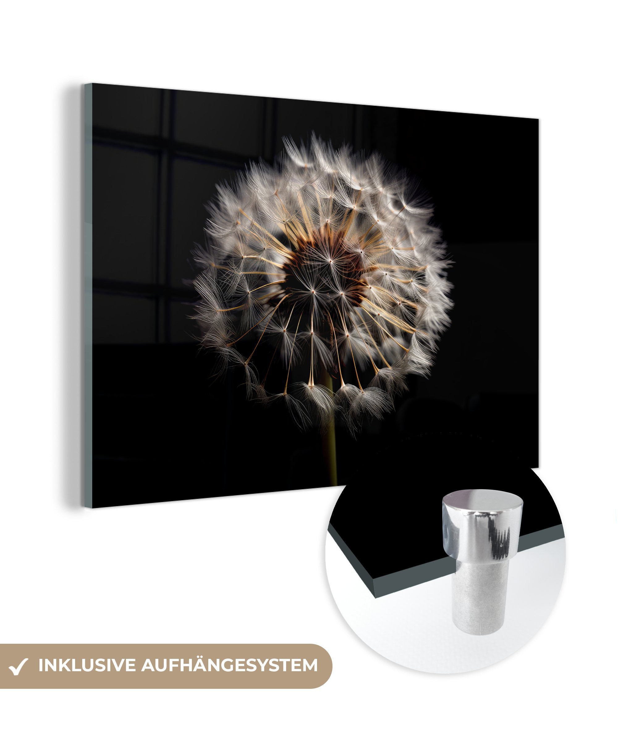 limitierte Anzahl MuchoWow Acrylglasbild - Schwarz (1 St), Natur - Glasbilder auf Glas - - - Wandbild Foto Wanddekoration - Porträt, - Blumen auf Bilder Löwenzahn Glas