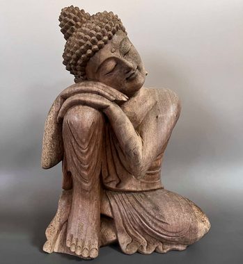 Asien LifeStyle Buddhafigur Buddha Figur Holz Statue Relax - 42cm groß