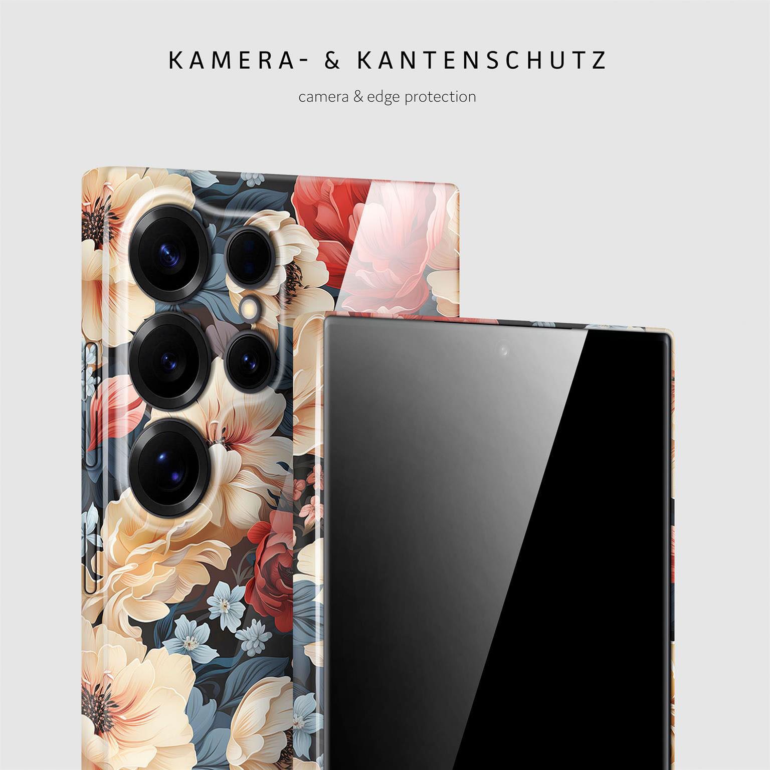 ONEFLOW Handyhülle für Samsung Galaxy S25 Ultra Hülle dünn Flower Cover Weiß Rot 6,9 Zoll, Blumen Muster Handy Schutzhülle in Floral Design Case mit Kameraschutz