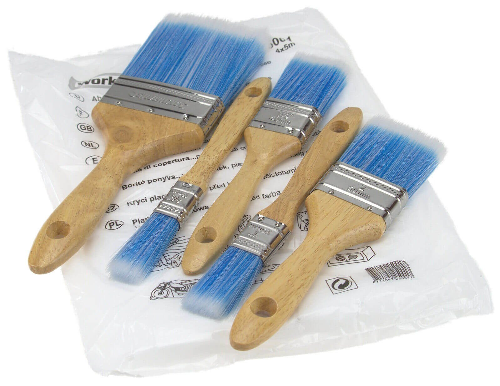 peveha24 Pinsel 5 Synthetik Malerpinsel mit Abdeckfolie im Set, 5 Flachpinsel, 1 Abdeckfolie