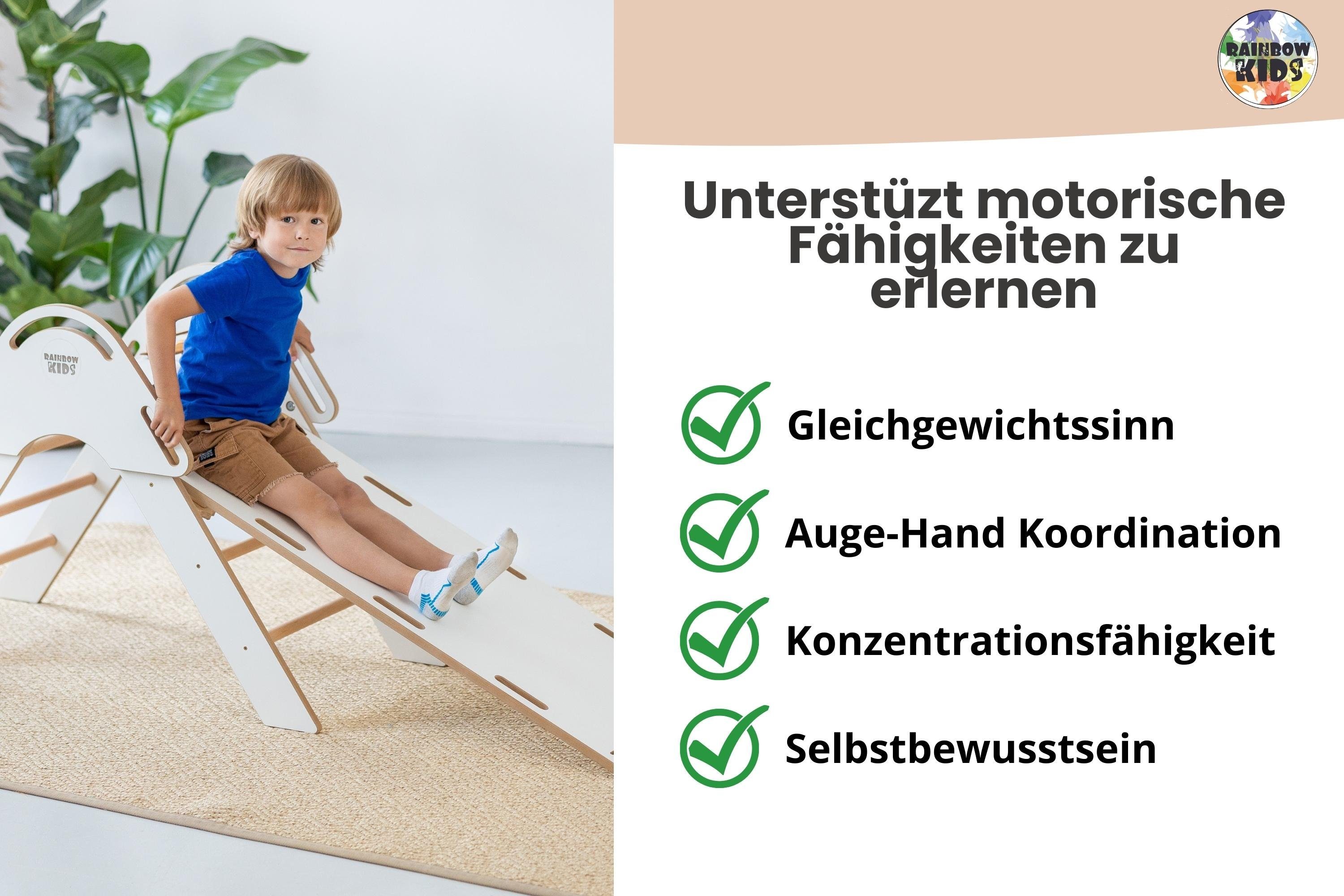Rainbow Kids Kletterwand XL Holzspielzeug + Rutsche (2-St), MDF, Made S0017 - Europe Montessori Kletterdreieck in