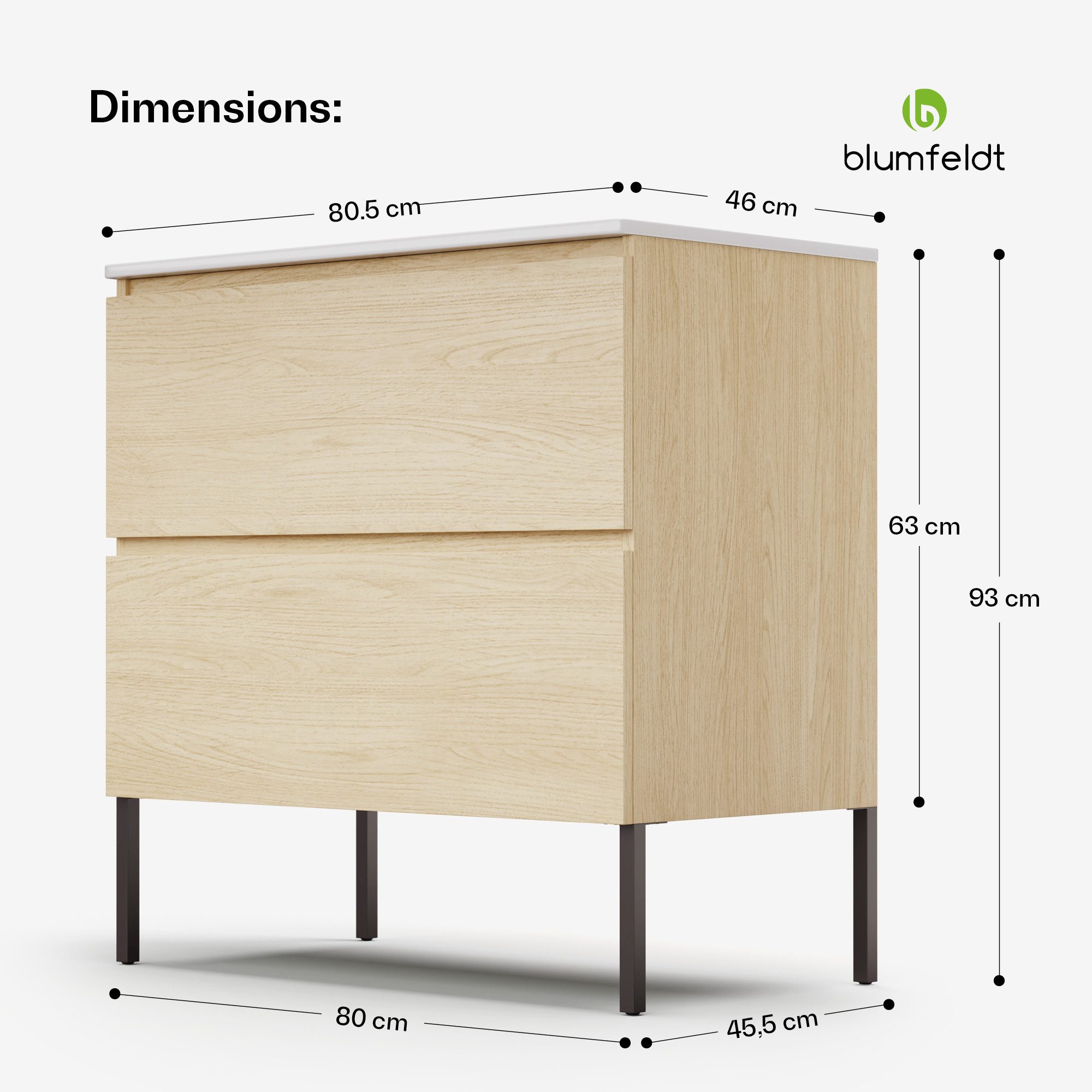 Blumfeldt Johnstone bathroom cabinet with feet, 80cm, washbasin with cabinet, vanity unit set