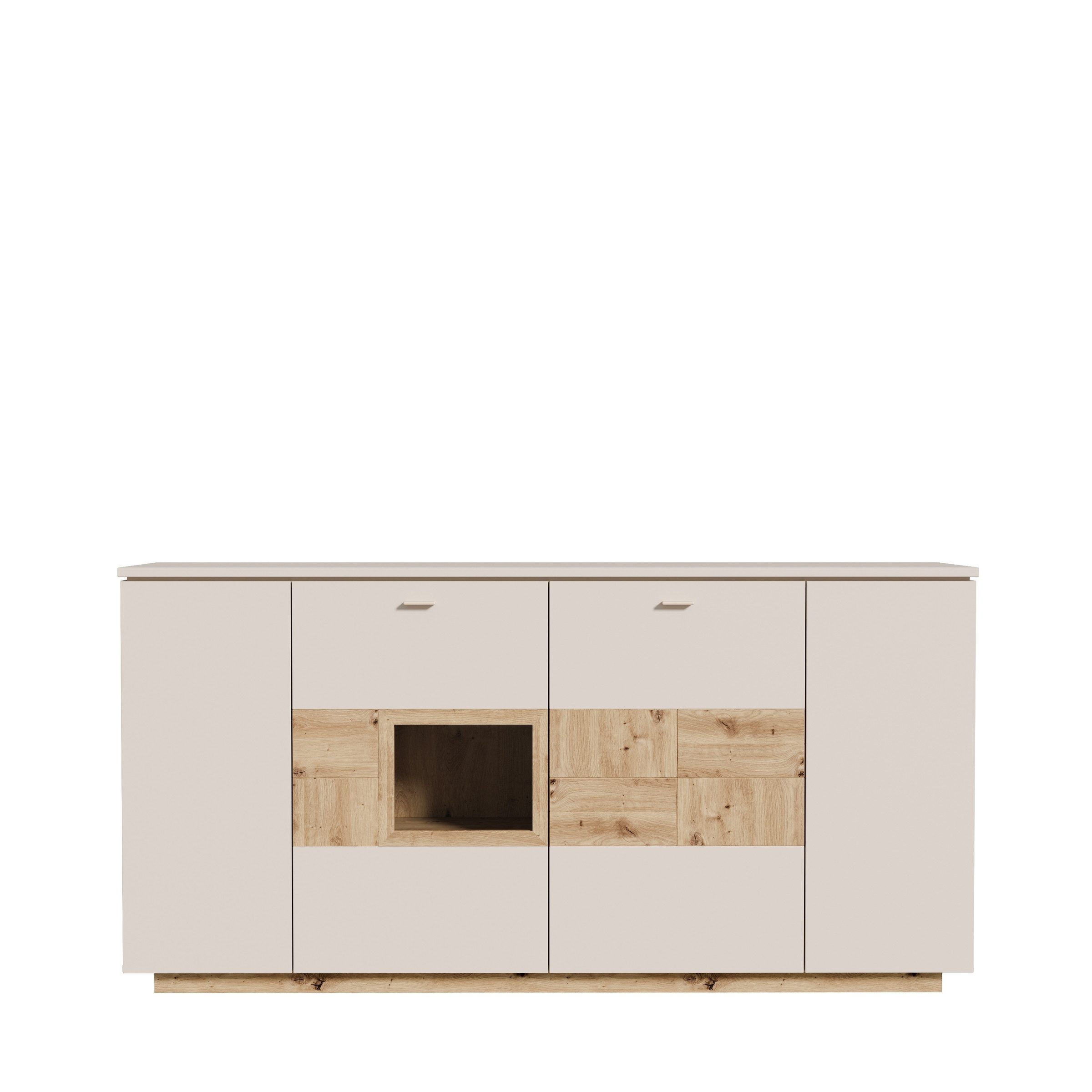 PREISBRECHER Sideboard LOUOTO, 4 Türen, sandfarbig / Artisan Eiche - 199,5x101,2x41,6cm (BxHxT)