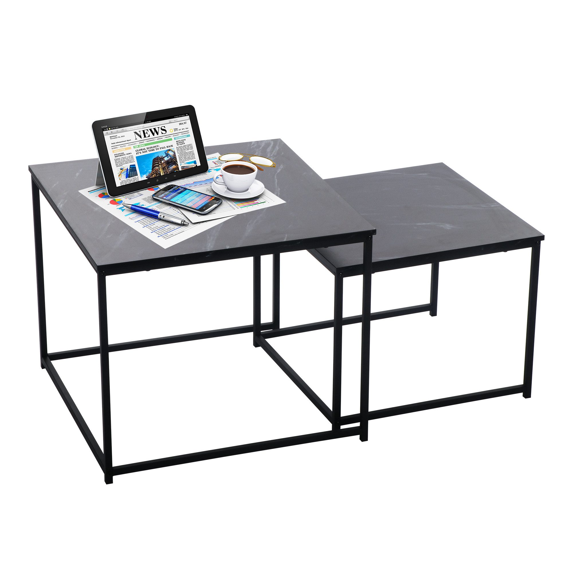 BIGTREE Couchtisch 2er Set Couchtisch quadratisch günstig online kaufen