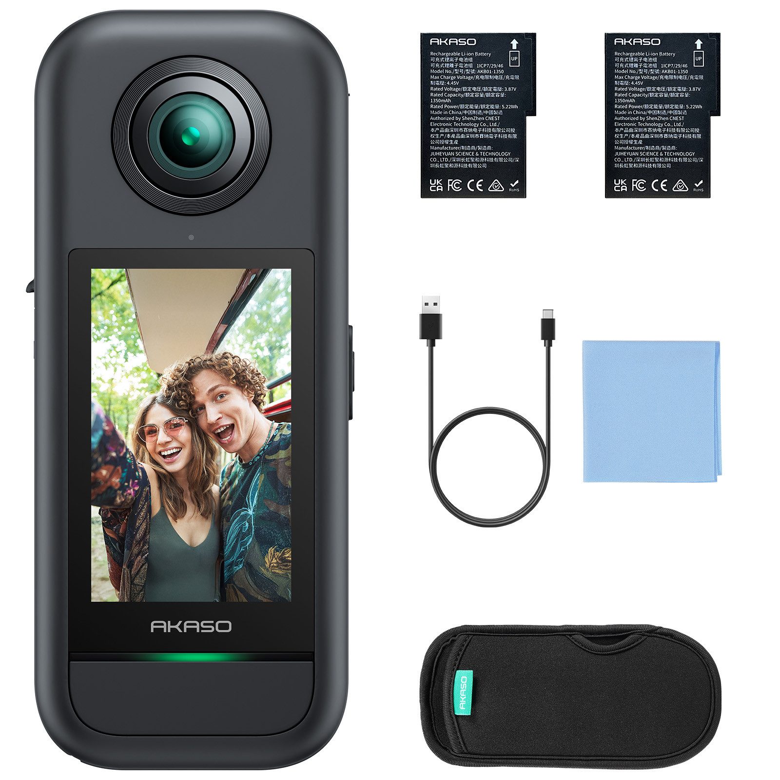 Akaso 360 Action Cam (5.7K,4K, Bluetooth, WLAN, 2,29" Touchscreen, 360° Horizon Lock, KI-Tracking, Invisible Stick)