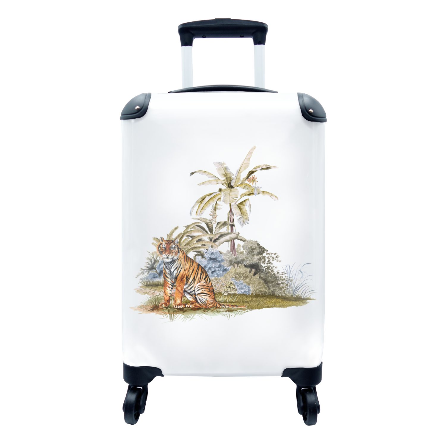 4 Rollen, Pflanzen Reisetasche - mit Handgepäck Tiger MuchoWow Ferien, rollen, für Reisekoffer - Weiß, Handgepäckkoffer Trolley,