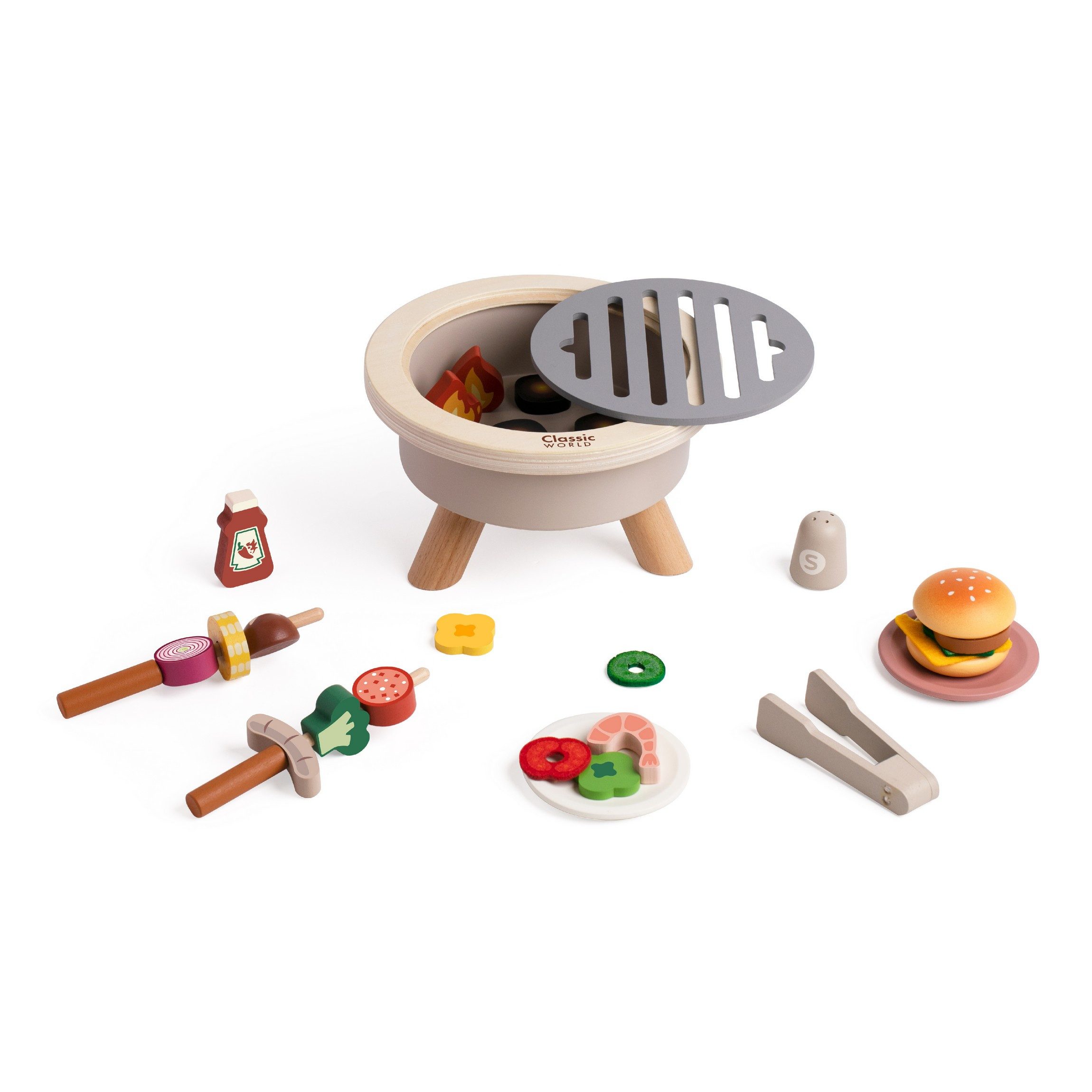 Classic World Spielküche Classic World - Spielset Grill-Set - 21x21x12,5 cm - 2Y+ MDF, Buchenholz, Sperrholz, aus Holz
