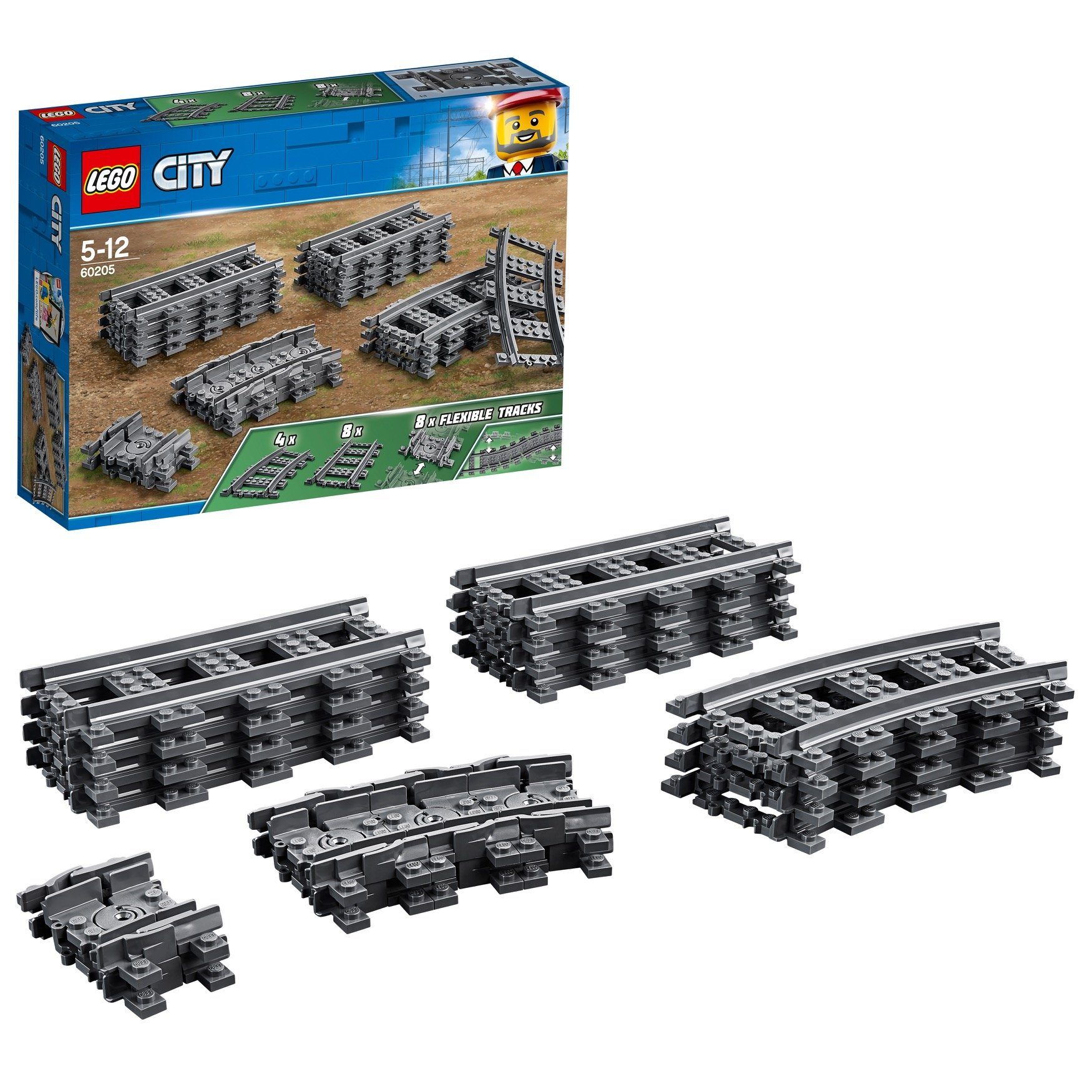 60238 2er 60205 Set: Konstruktions-Spielset Weichen LEGO® City Schienen +