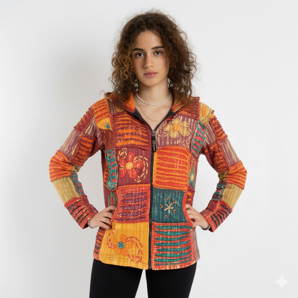 Guru-Shop Langjacke Bunte Patchwork Jacke, Boho Unikat Hippie Jacke.. alternative Bekleidung