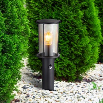 Globo Sockelleuchten, Leuchtmittel nicht inklusive, Außen Stehleuchte Gartenlampe Edelstahl Glas rauch Sensor H 45 cm
