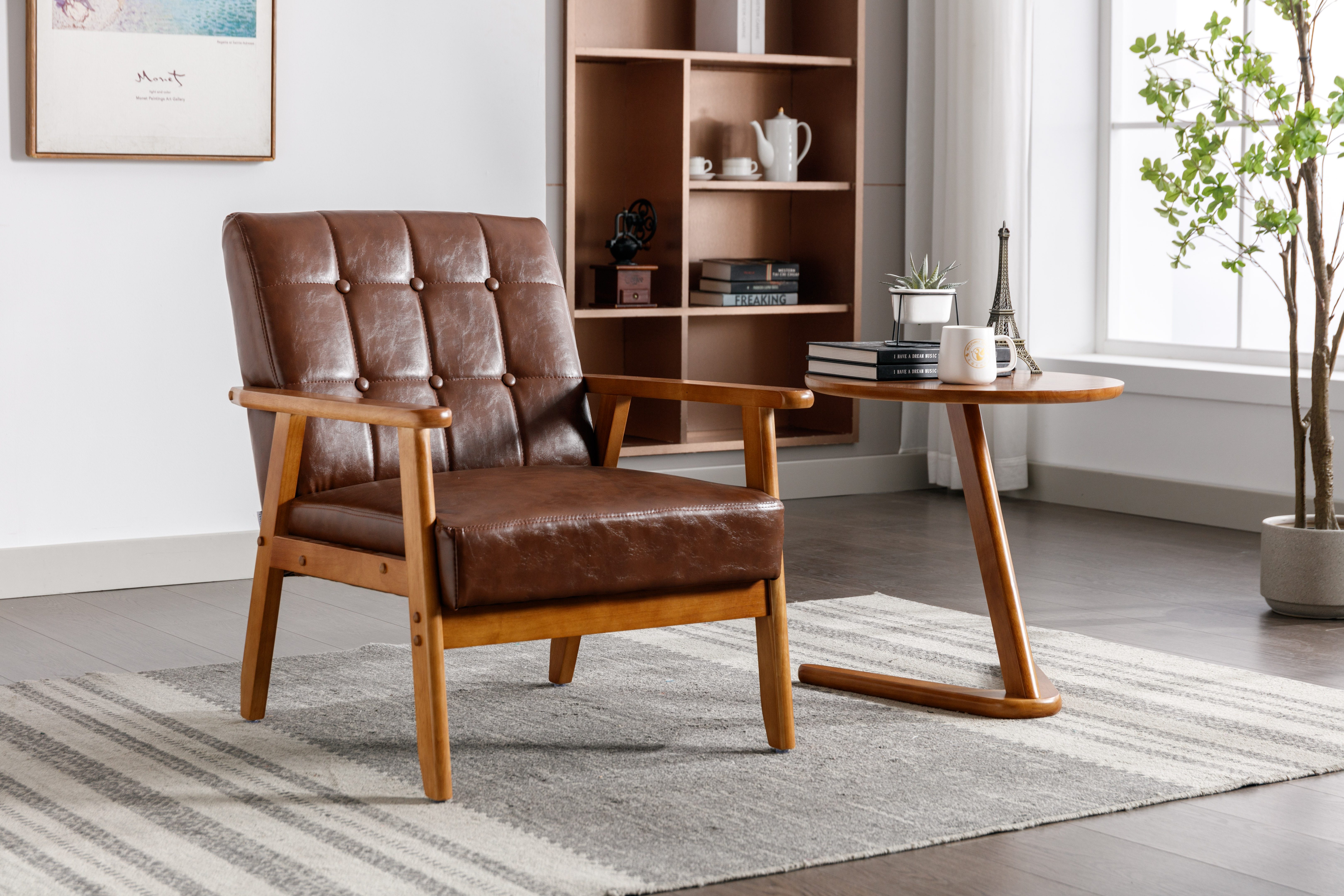 OKWISH Loungesessel Relaxsessel mit Massivholz-Armlehnen und -Füßen (Mid-Century Modern Akzentstuhl, für Wohnzimmer Schlafzimmer Studio-Stuhl)