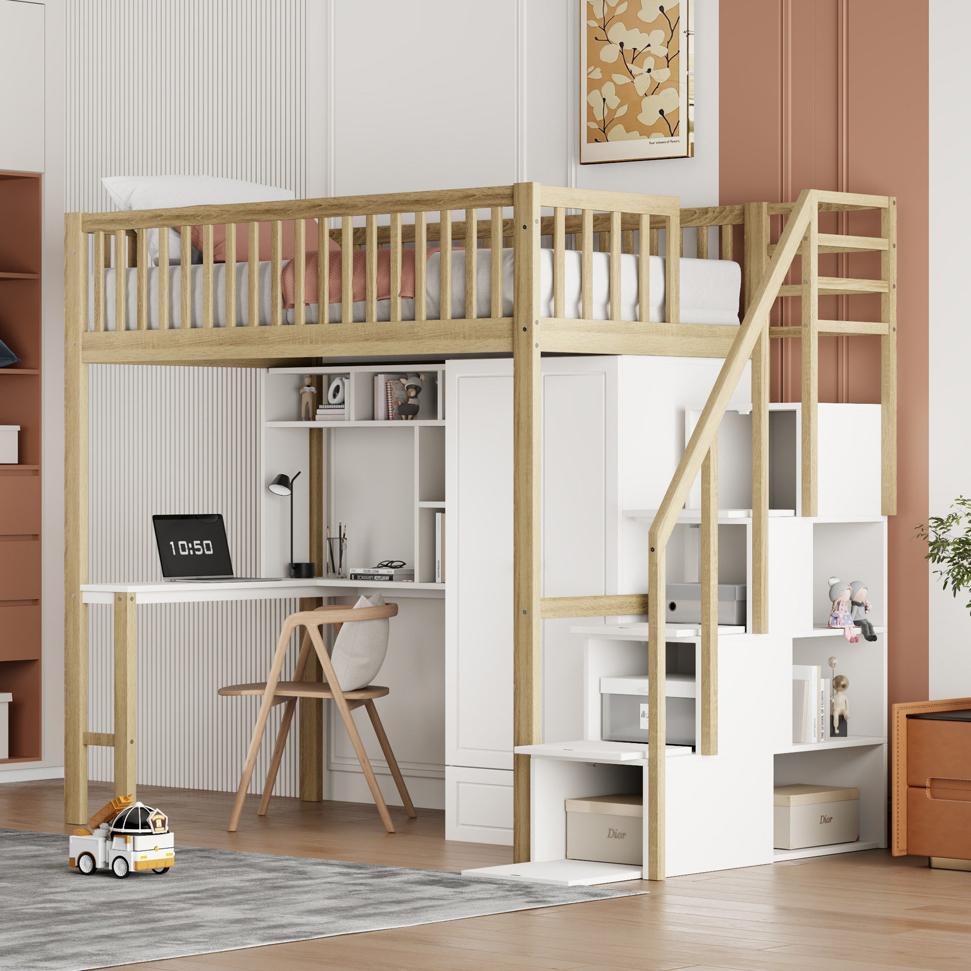 REDOM Kinderbett mit großem Kleiderschrank Regal günstig online kaufen
