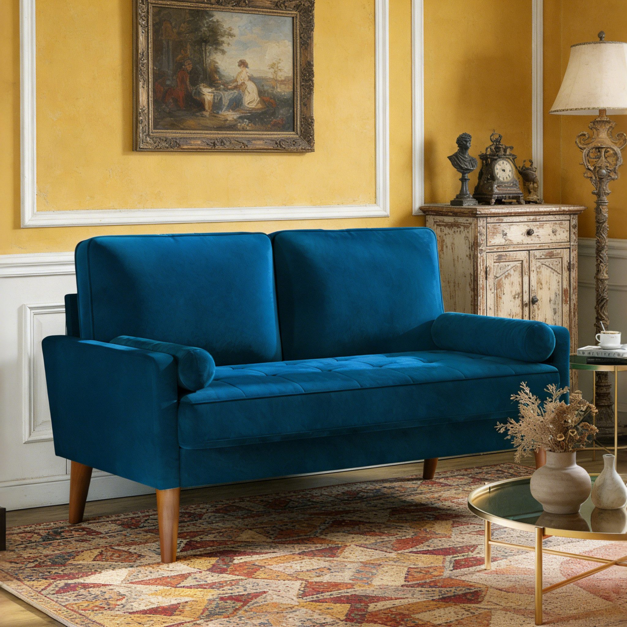 Dripex Sofa 121 cm kleines 2-Sitzer-Sofa aus Samt – bequeme Couch