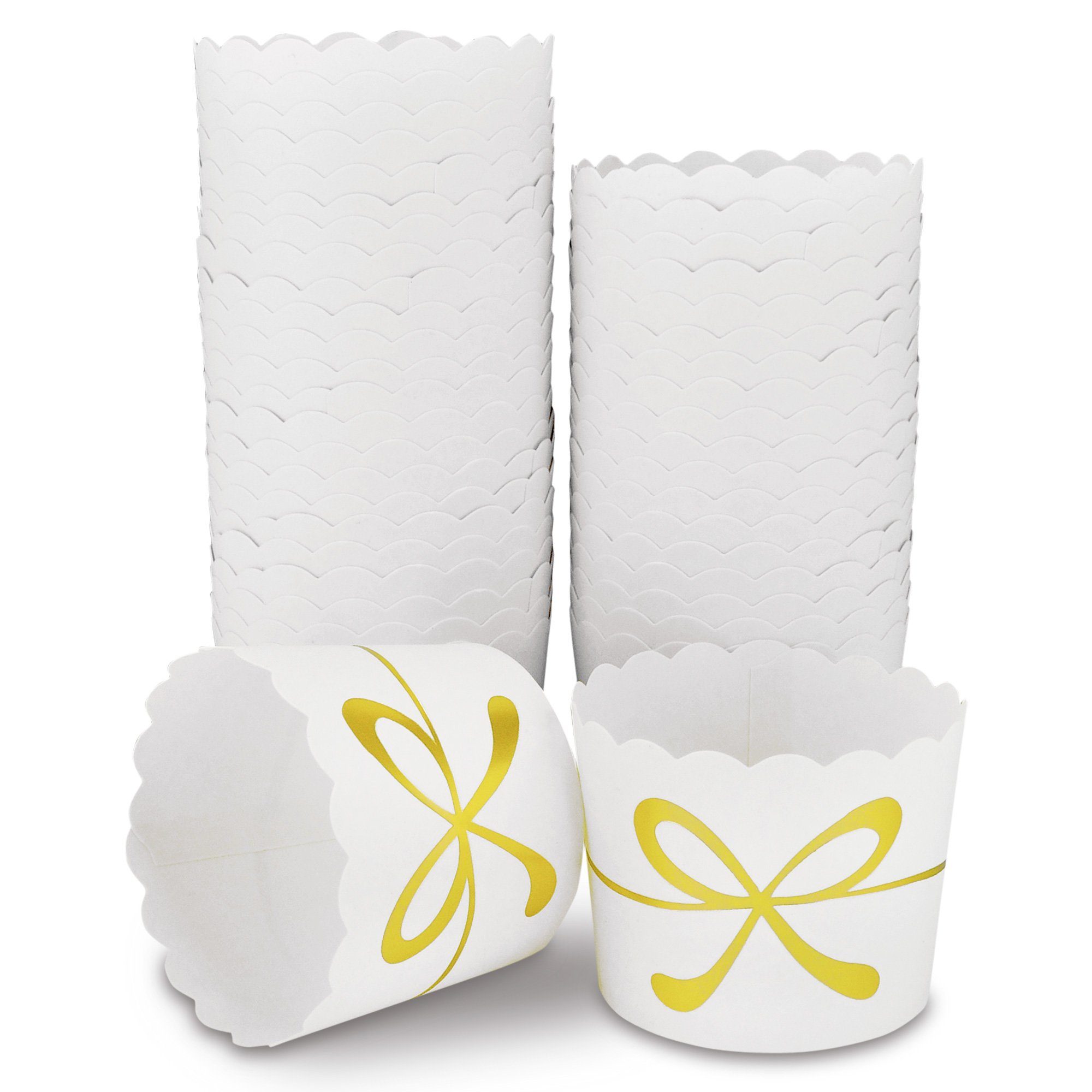 Frau WUNDERVoll Muffinform 25 Muffin Backformen, weiß mit gold Schleife, Durchmesser 6,1 cm, (25-tlg)