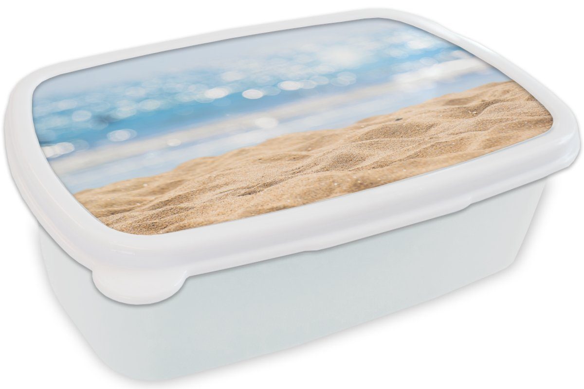 MuchoWow Lunchbox Strand Kinder und Mädchen - Erwachsene, Meer Brotbox Sand, (2-tlg), weiß Jungs - Brotdose, für Kunststoff, und für