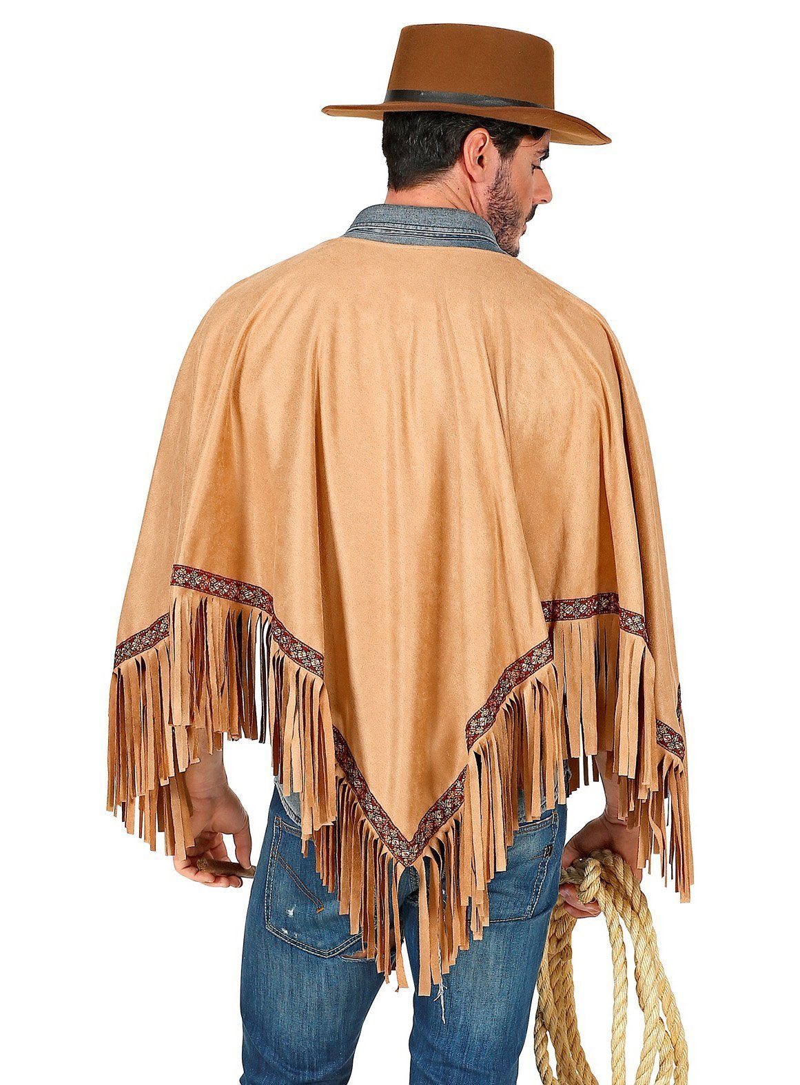 Fun World Hippie-Kostüm Hippie Poncho braun - Fasching Karnevalskostüme, Leichter Überwurf mit Fransen zur Kombination als Hippie