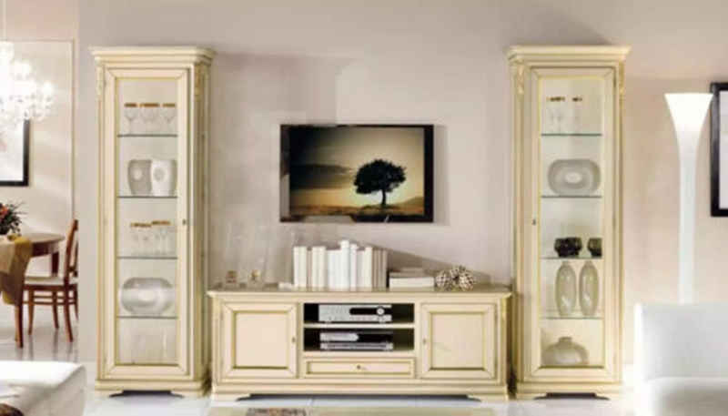 JVmoebel Wohnwand Italienische Wohnzimmer Wohnwand 2x Vitrine Schrank Designer Set 3tlg, (3-St., TV-Ständer + 2x Vitrine), Made in Italy