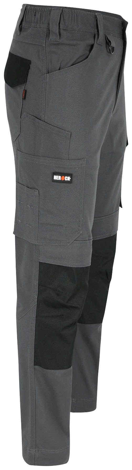 2-Wege-Stretch, Herock DERO Slim Fit Multi-Pocket, grau wasserabweisend Arbeitshose Passform,