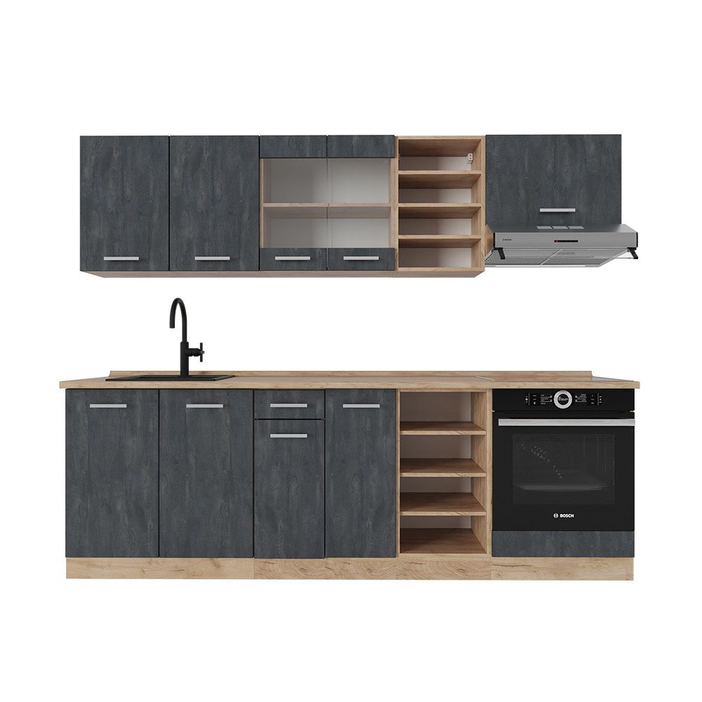 Vicco Küchenzeile R-Line, Schwarz Beton/Goldkraft Eiche, günstig online kaufen