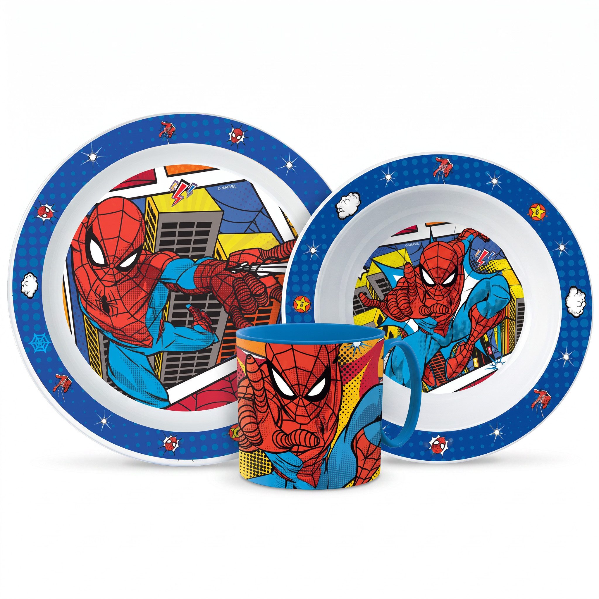 MARVEL Kindergeschirr-Set Marvel Spiderman Kinder Geschirr-Set 3 teilig Becher Teller Schüssel (3-tlg), 1 Personen