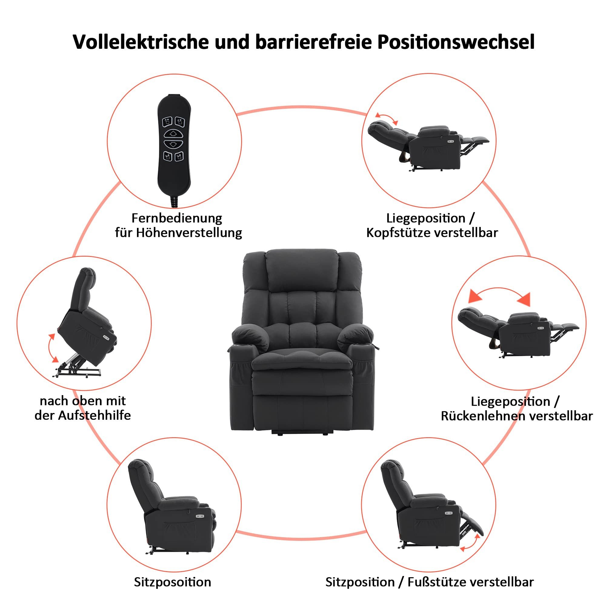 MCombo Relaxsessel M MCombo Elektrische Aufstehhilfe 3 Motor Relaxsessel 7546, mit 3 Motoren, mit Aufstehhilfe Elektrisch, mit Liegefunktion bis 165° – Bild 3 von 5