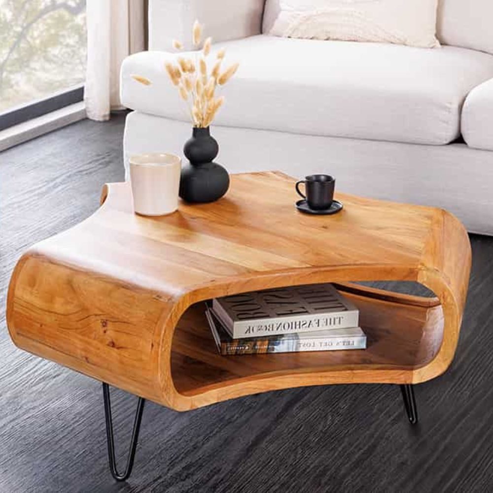LebensWohnArt Couchtisch Design Couchtisch LIVE-RANIC 70cm braun Akazienholz mit Stauraum