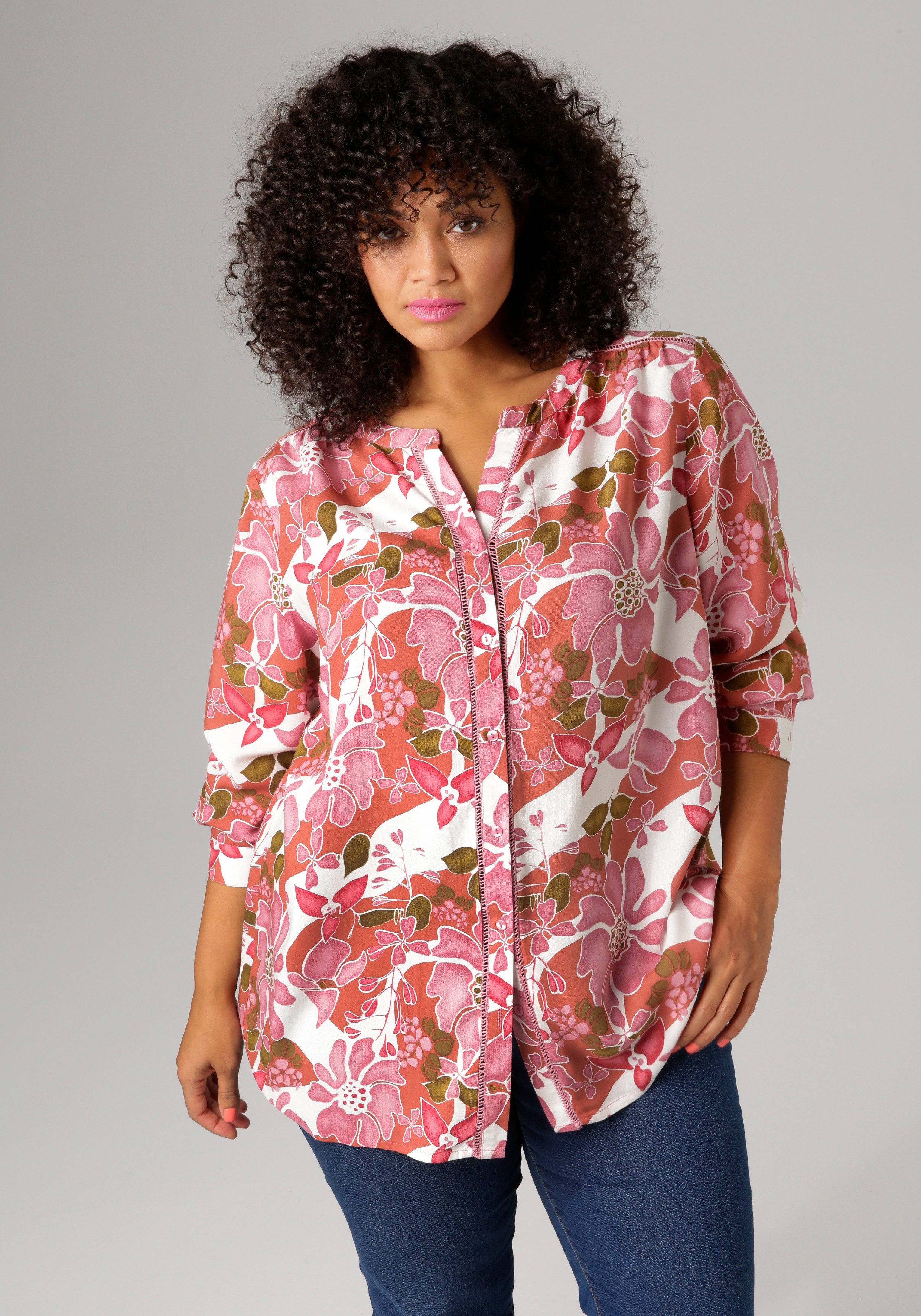 Aniston PLUS Longbluse mit Häkelapplikation entlang günstig online kaufen
