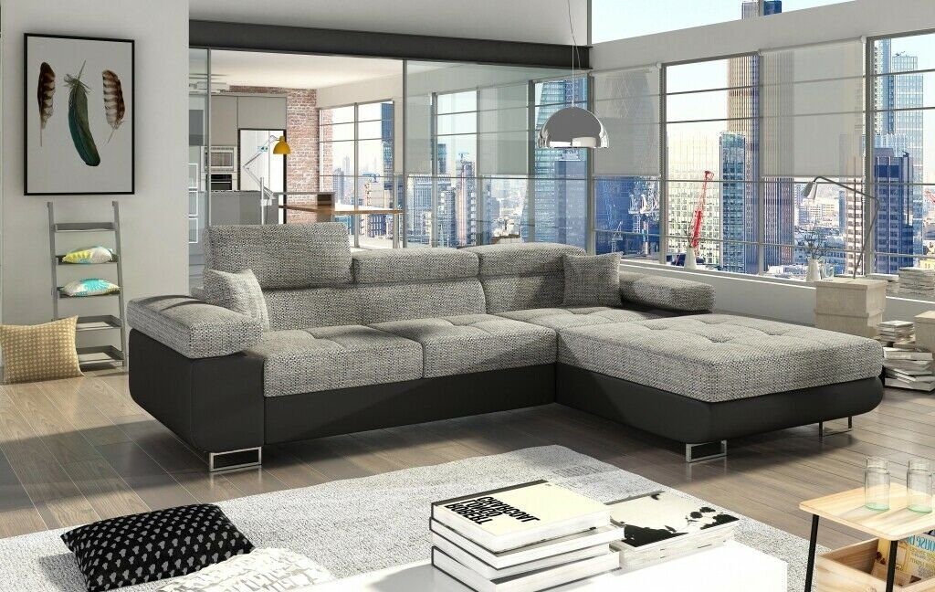 Grau/Schwarz Made Eck-Couch Sofa Wohnlandschaft Neu, Europe Graue L-Form Moderne in Ecksofa luxus JVmoebel
