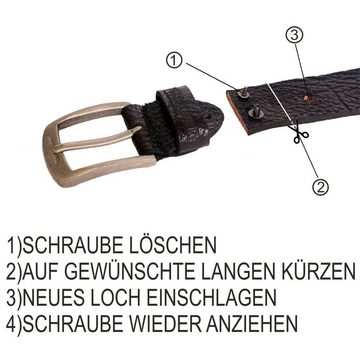 SHG Ledergürtel ☼ individuell kürzbar 4 cm breit aus Büffelleder Vintage-Look Braun