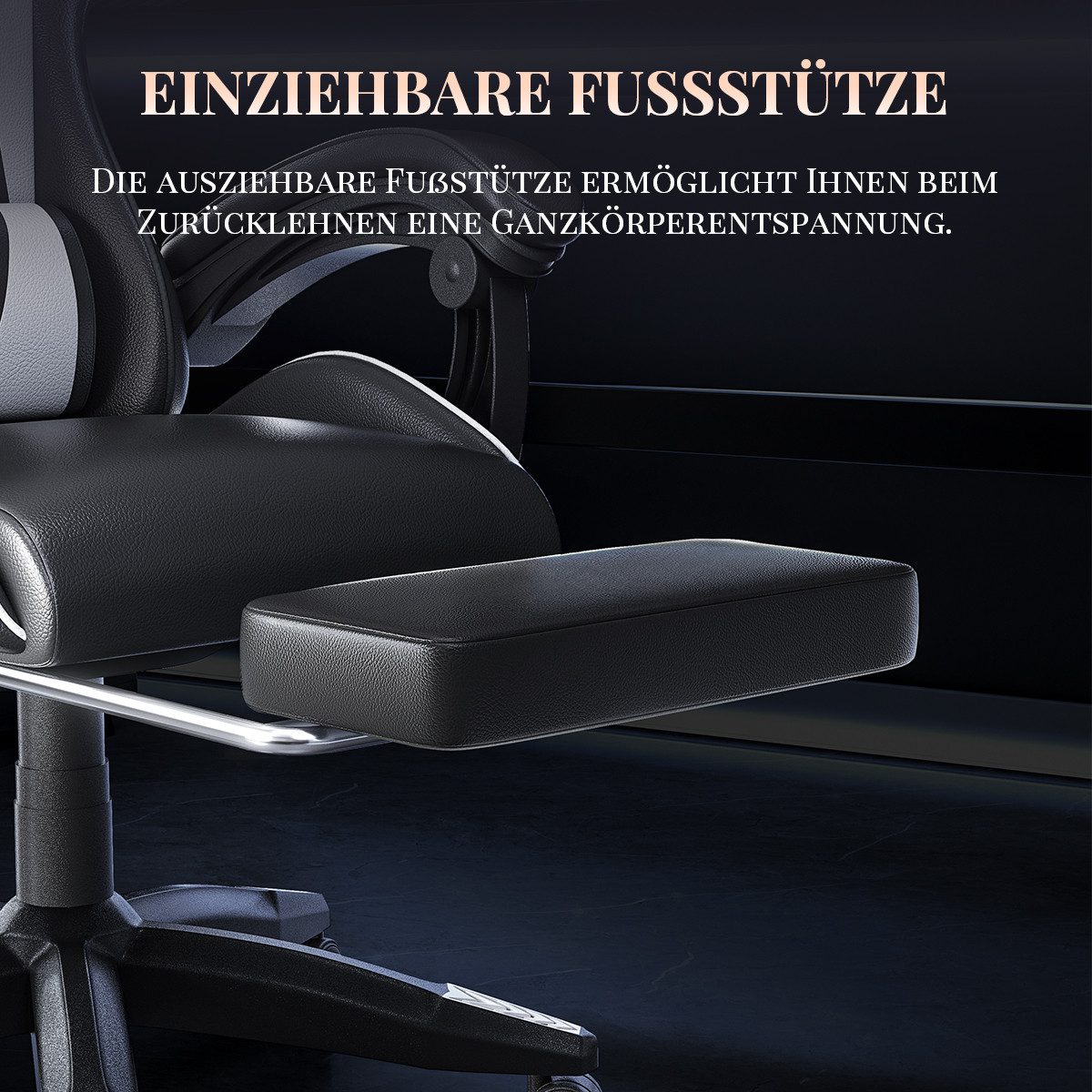 ZAISZE Gaming-Stuhl Schreibtischstuhl, Ergonomischer Bürostuhl mit Massagefunktion (PC Stuhl mit Fußstütze Kopfstütze Lendenkissen), Höhenverstellung Neigung 90 – Bild 4 von 5