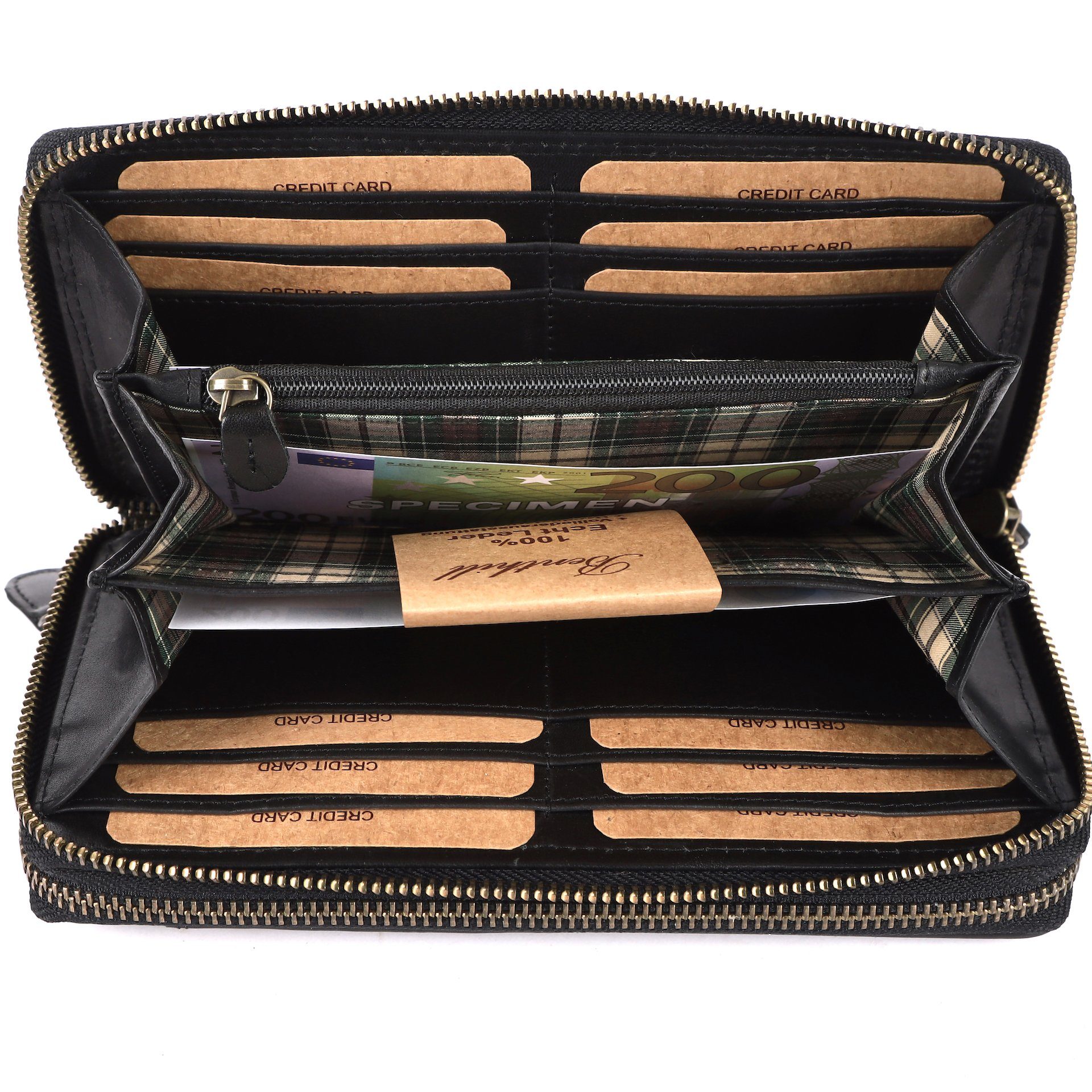 Benthill Geldbörse Damen Groß Echt Leder RFID Portemonnaie XXL mit vielen Kartenfächer, RFID-Schutz Kartenfächer Münzfach Reißverschlussfach