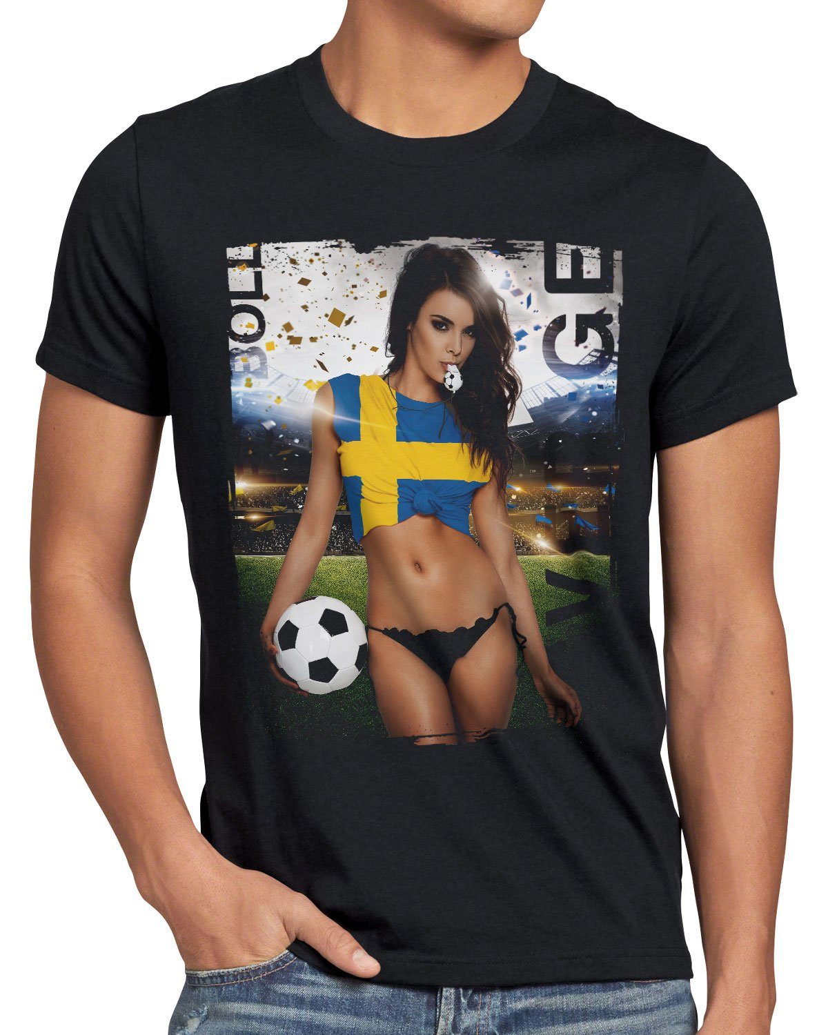 Fußball Deutschland T-Shirt style3 Schwarz EM Germany Print-Shirt Herren 2022 Trikot Soccer Girl