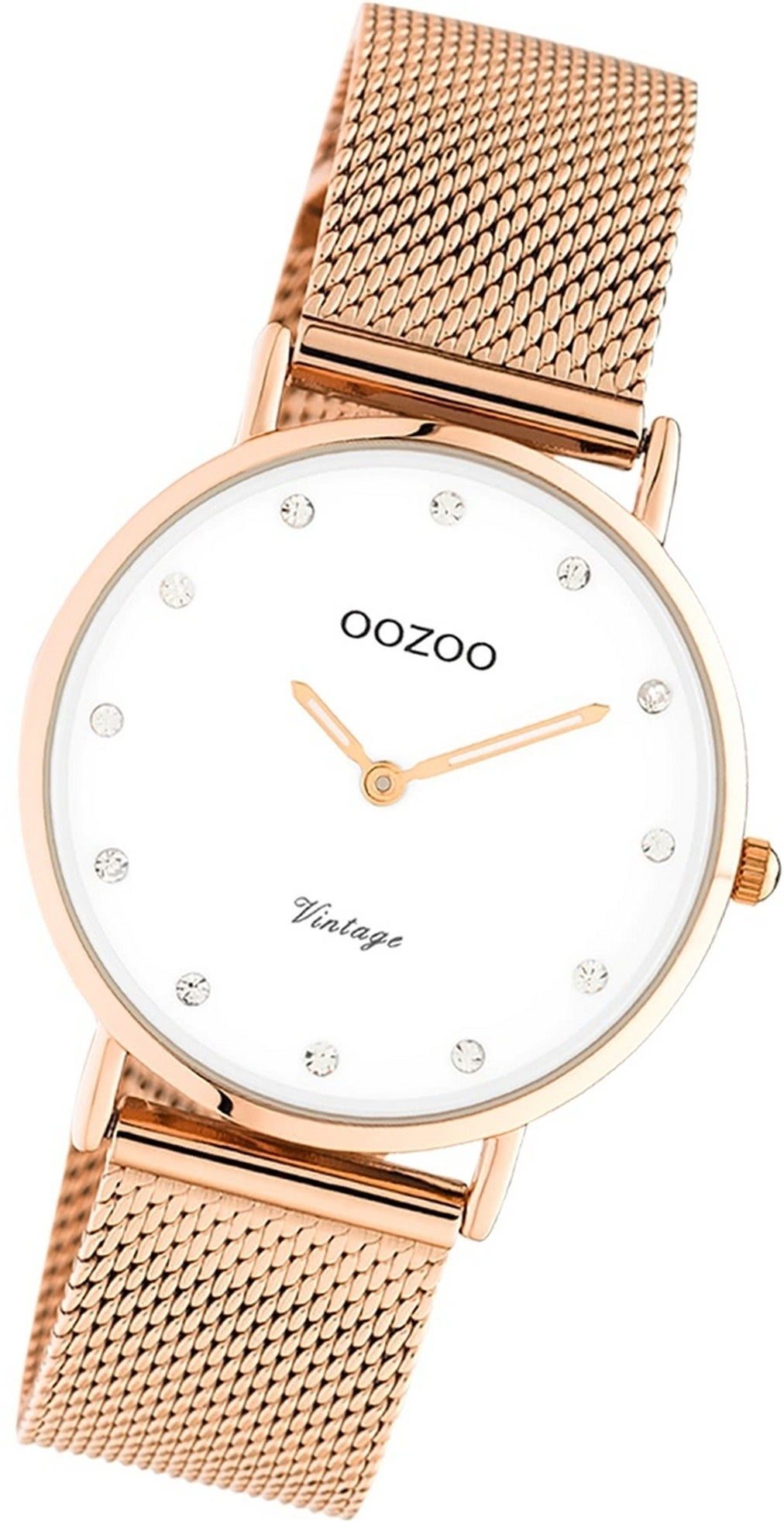 OOZOO Quarzuhr Oozoo Edelstahl Unisex Uhr 20243 Analog, Damen, Herrenuhr Edelstahlarmband roségold, rundes Gehäuse, (ca. 32mm)