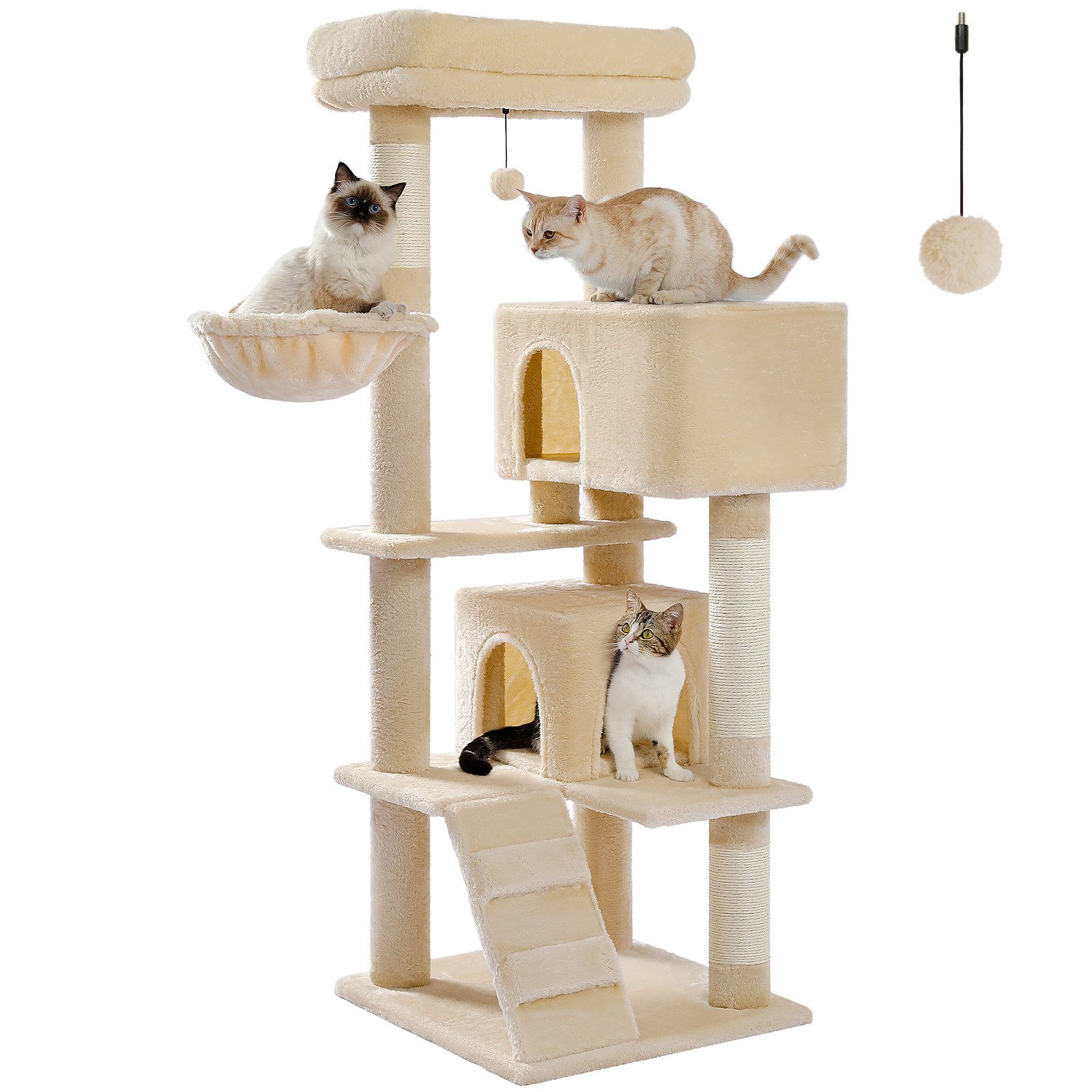 PETEPELA Kratzbaum 143cm Kratzbaum mit abnehmbarem Kissen, Kratzpfosten, Doppel-Katzenhaus – Extra groß für schwere Katzen