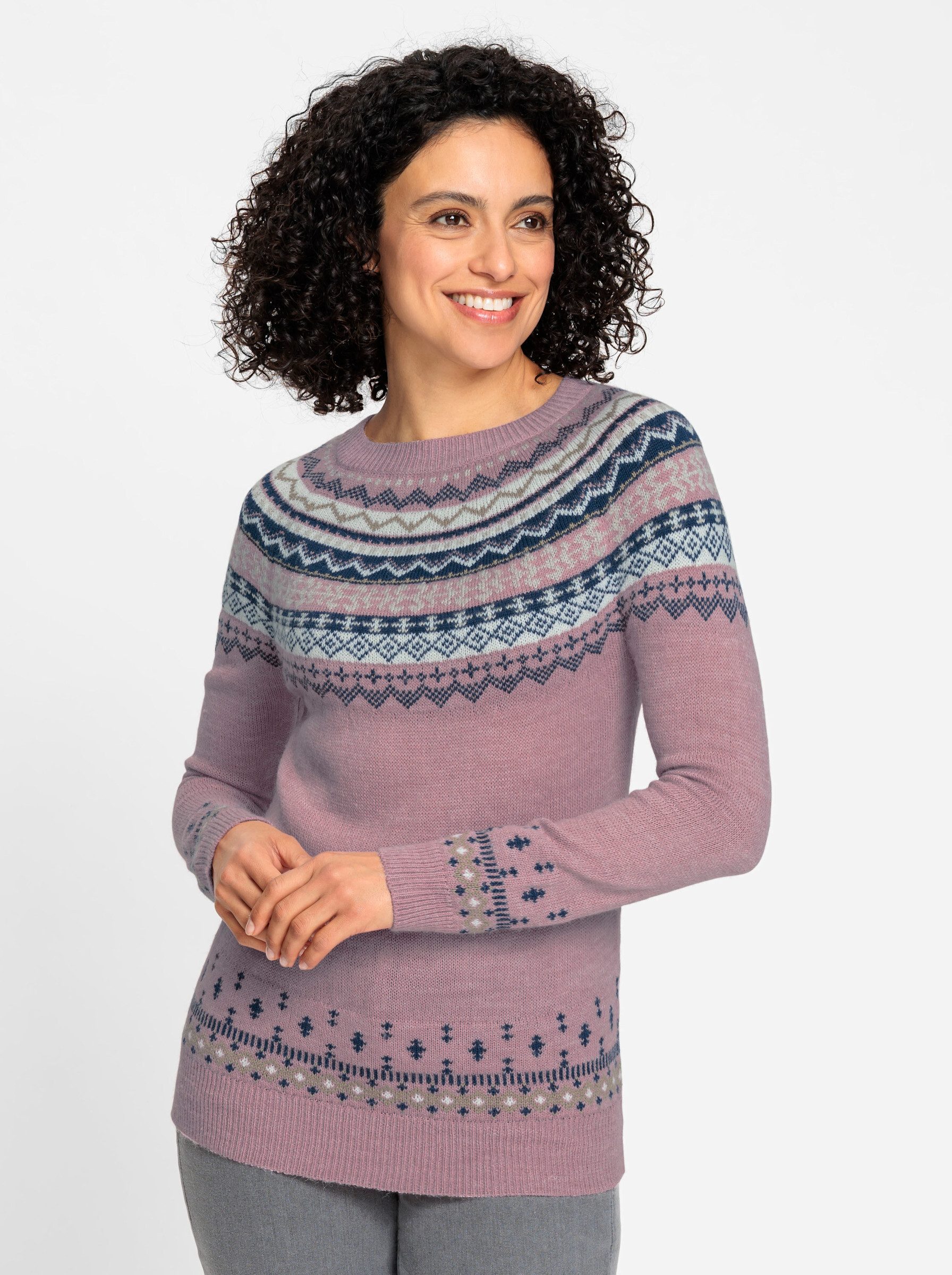 Strickpullover Jacquard-Pullover Langarm Jacquard, Jersey