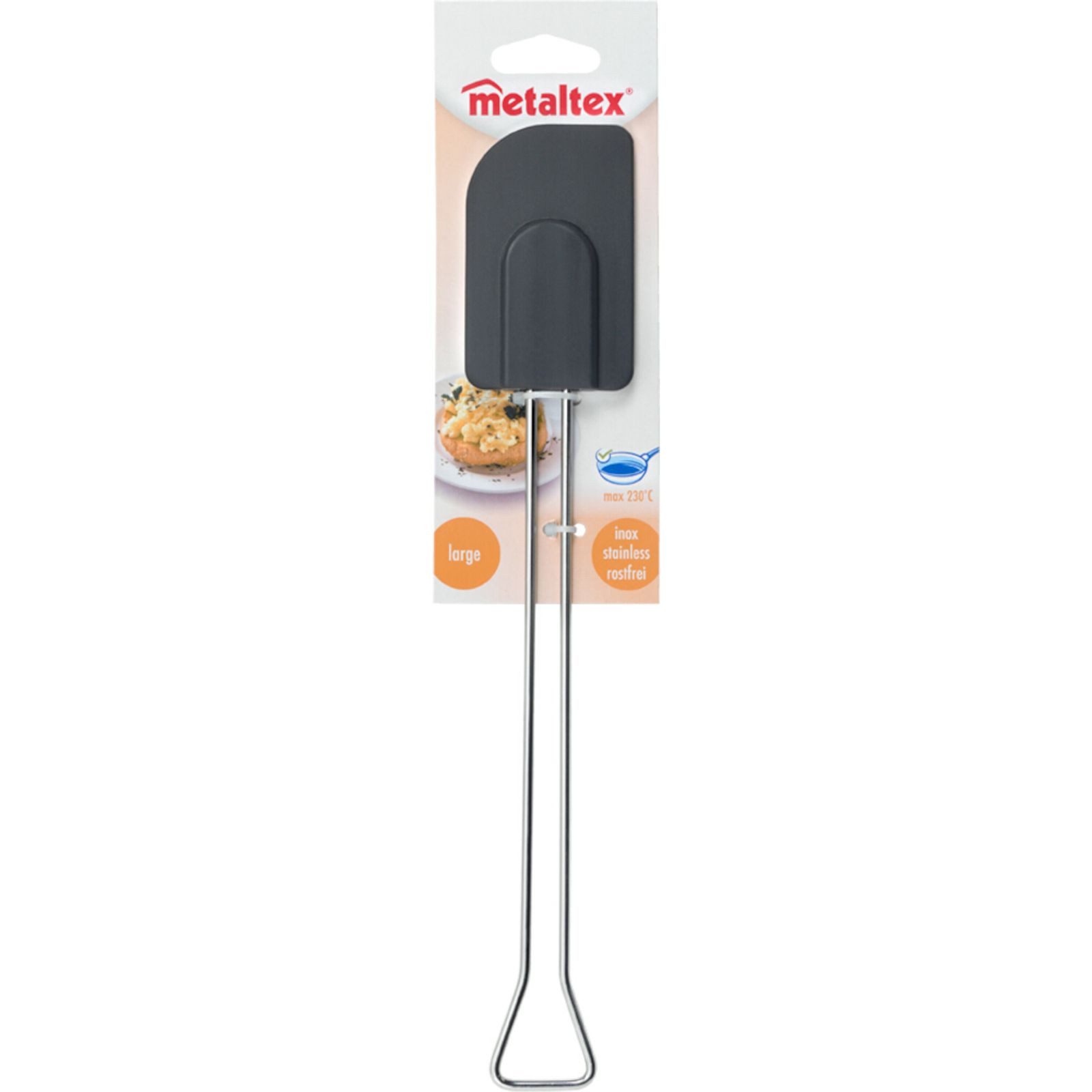 Metaltex Teigschaber Silikonteigschaber 29×5 cm mit Inoxgriff schwarz – hitzefest 230 °C