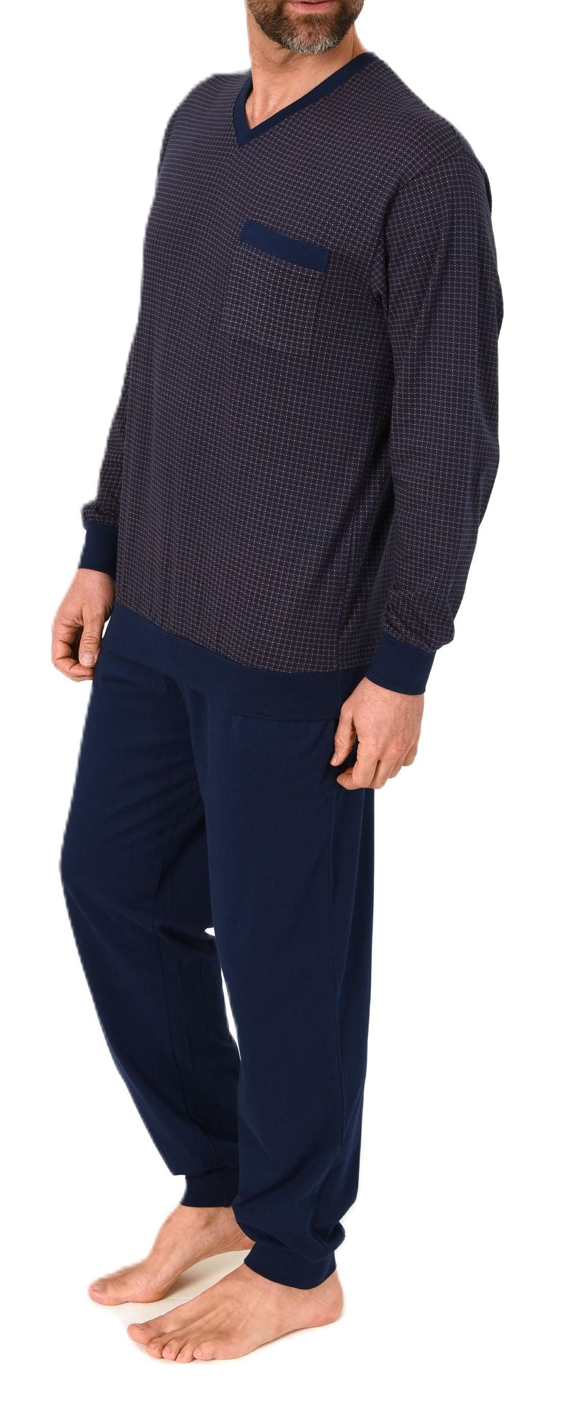 Normann Pyjama Normann Herren Schlafanzug lang mit Bündchen - Pyjama mit V-Hals