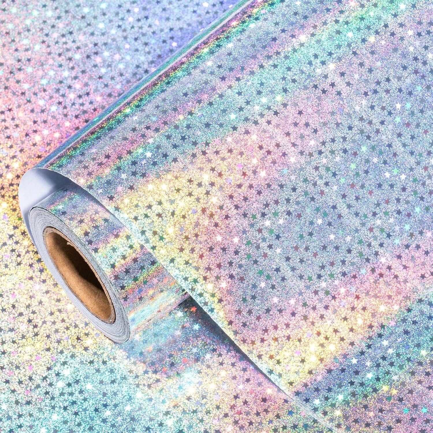 LuxusKollektion Geschenkpapier Geschenkpapier Holografisch Sternenmuster Silber Mini-Rolle