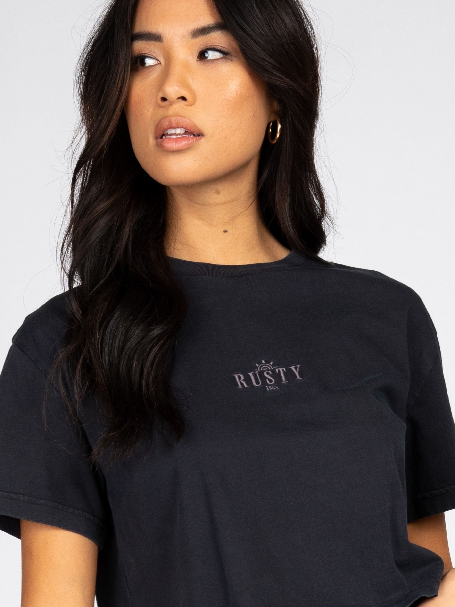 Rusty T-Shirt RUSTY SUNRISE RELAXED Washed TEE Black CROP FIT