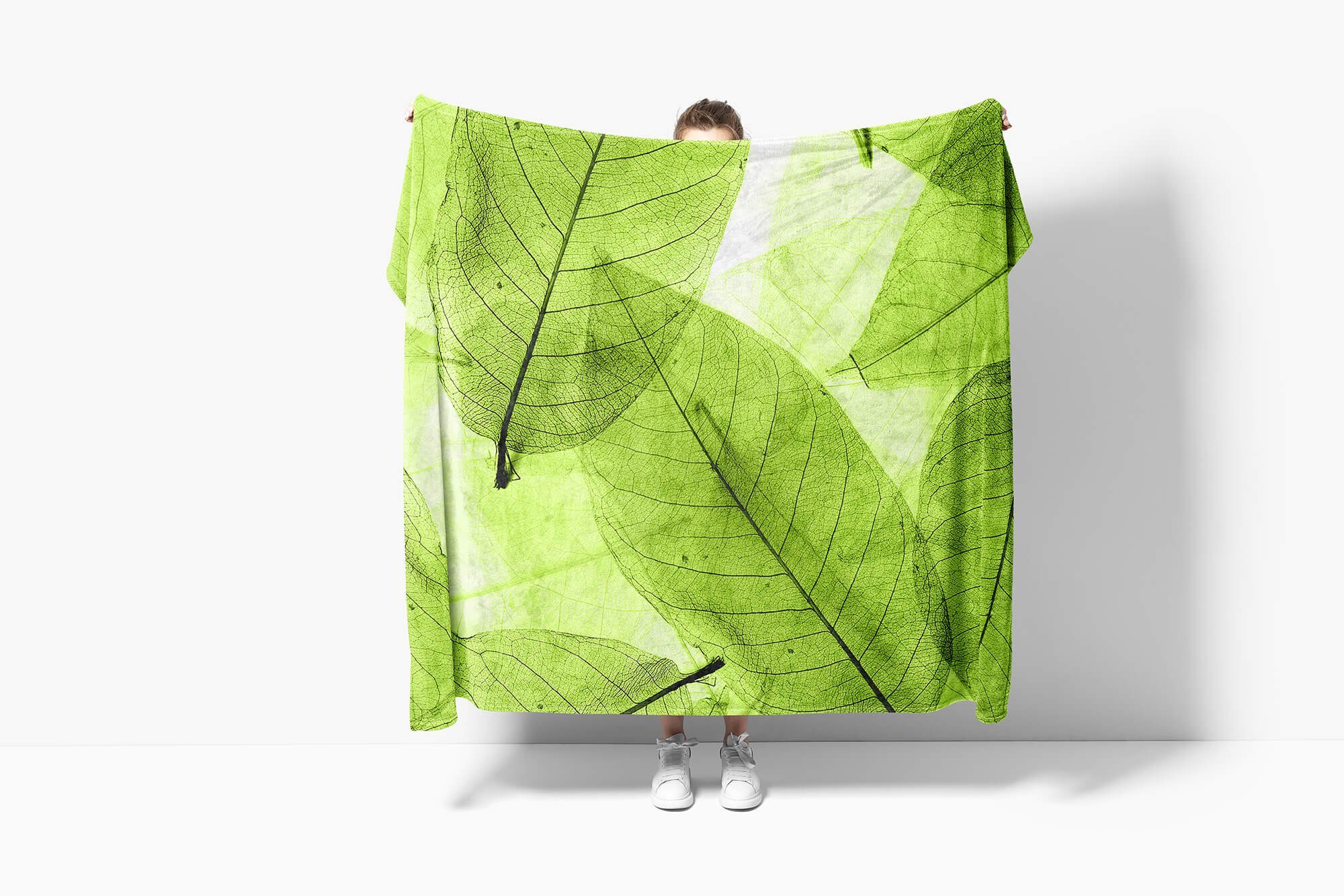 Kuscheldecke mit Strandhandtuch Grüne Handtuch Handtücher Sinus Fotomotiv Handtuch Art Saunatuch Baumwolle-Polyester-Mix Natu, Blätter (1-St),