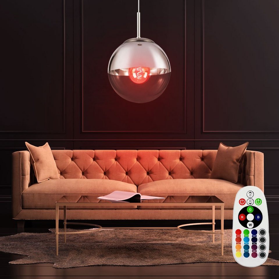 etc-shop LED Pendelleuchte, Leuchtmittel inklusive, Warmweiß, Farbwechsel,  Pendel Lampe Ess Zimmer Hänge Decken Glas Kugel Leuchte DIMMBAR im Set