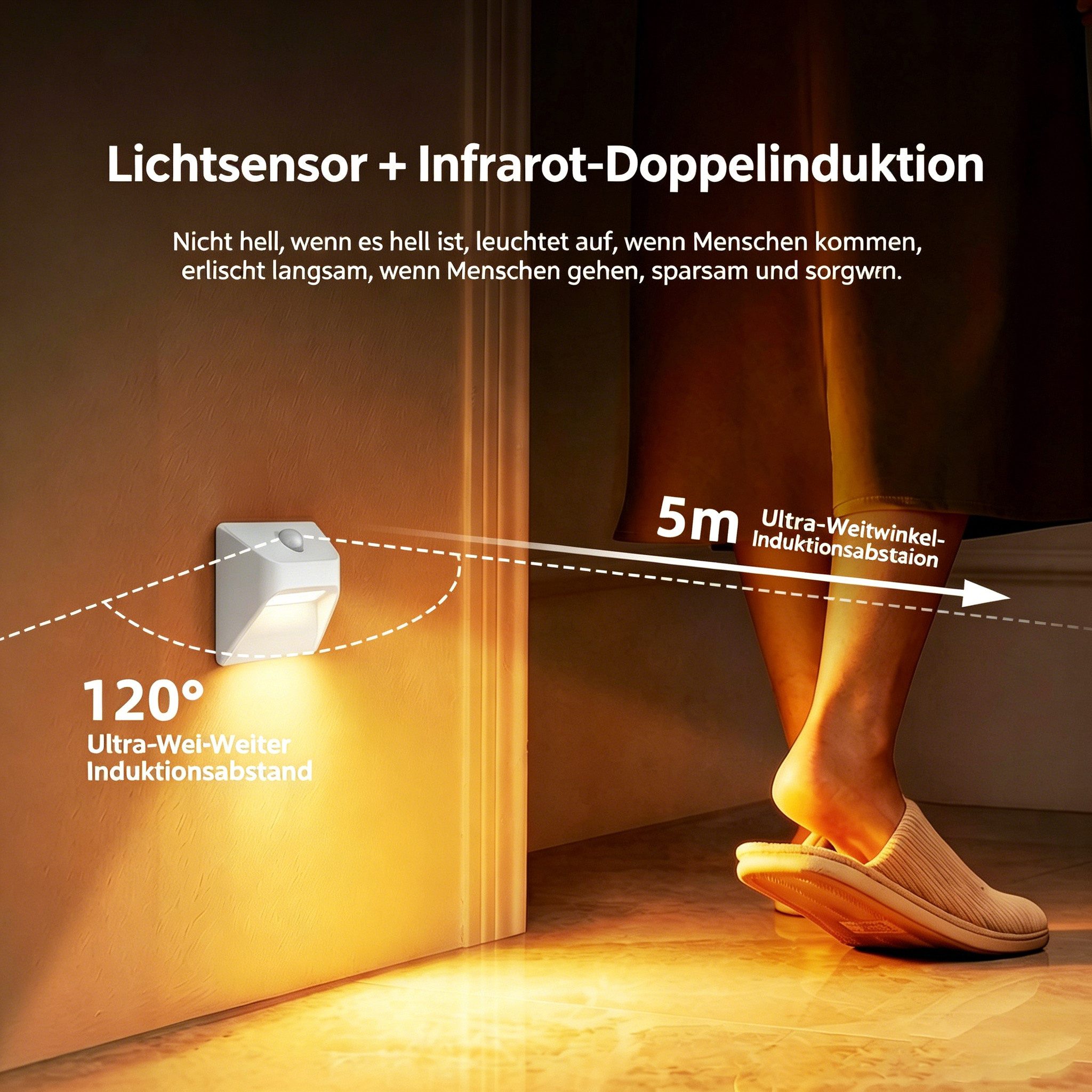 Toomoke Nachttischlampe LED Nachtlicht mit Bewegungsmelder für Treppen Flur Schlafzimmer, LED fest integriert, Warmweiß, Akku Treppenlicht mit Bewegungsmelder magnetisch LED Nachtlicht