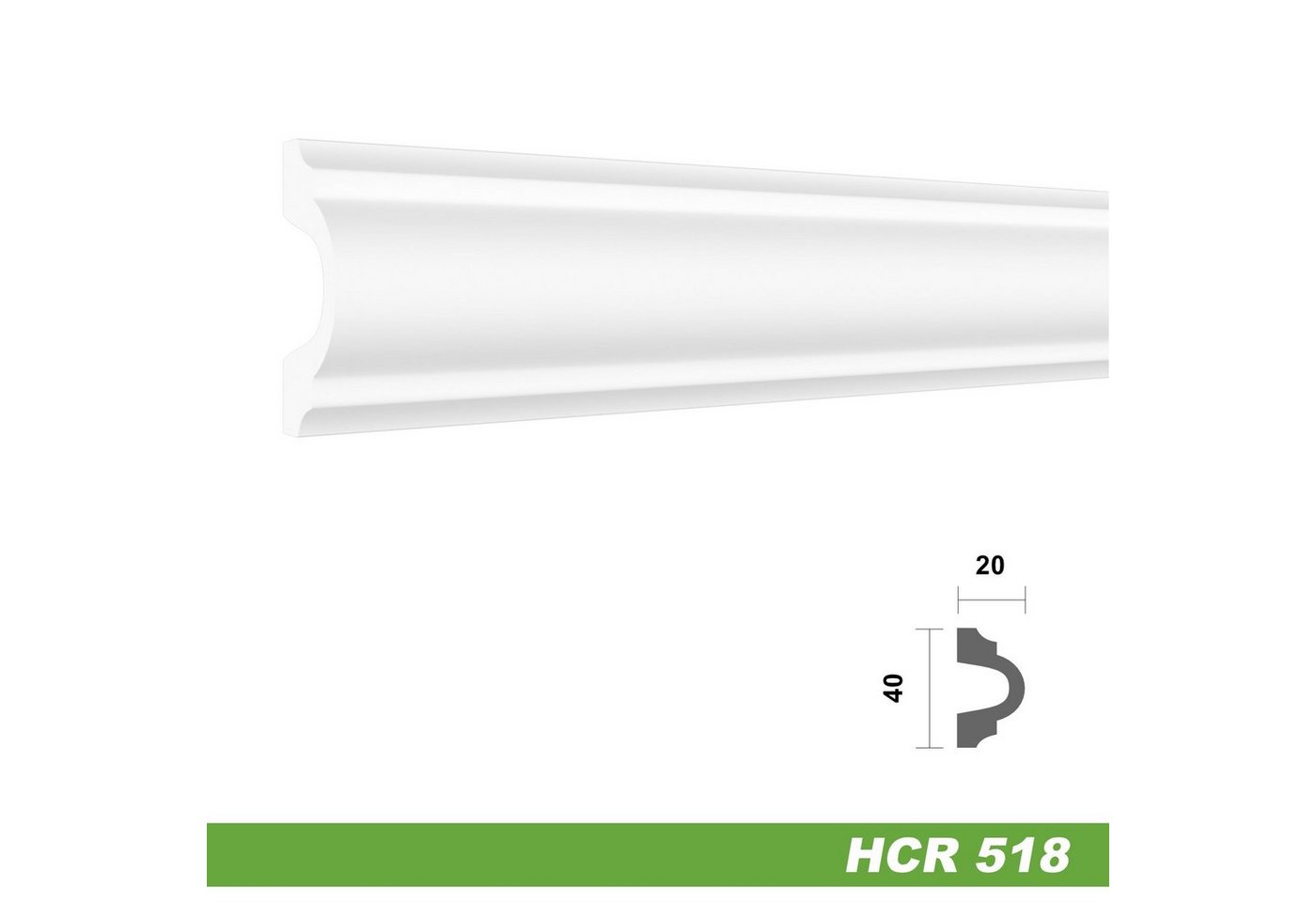 Thumbnail - Hexim Zierleiste HCR518, 2 Meter / 1 Leiste, HEXIM Stuckleisten aus HDPS Styropor - extrem widerstandsfähig, schneeweiß ...
