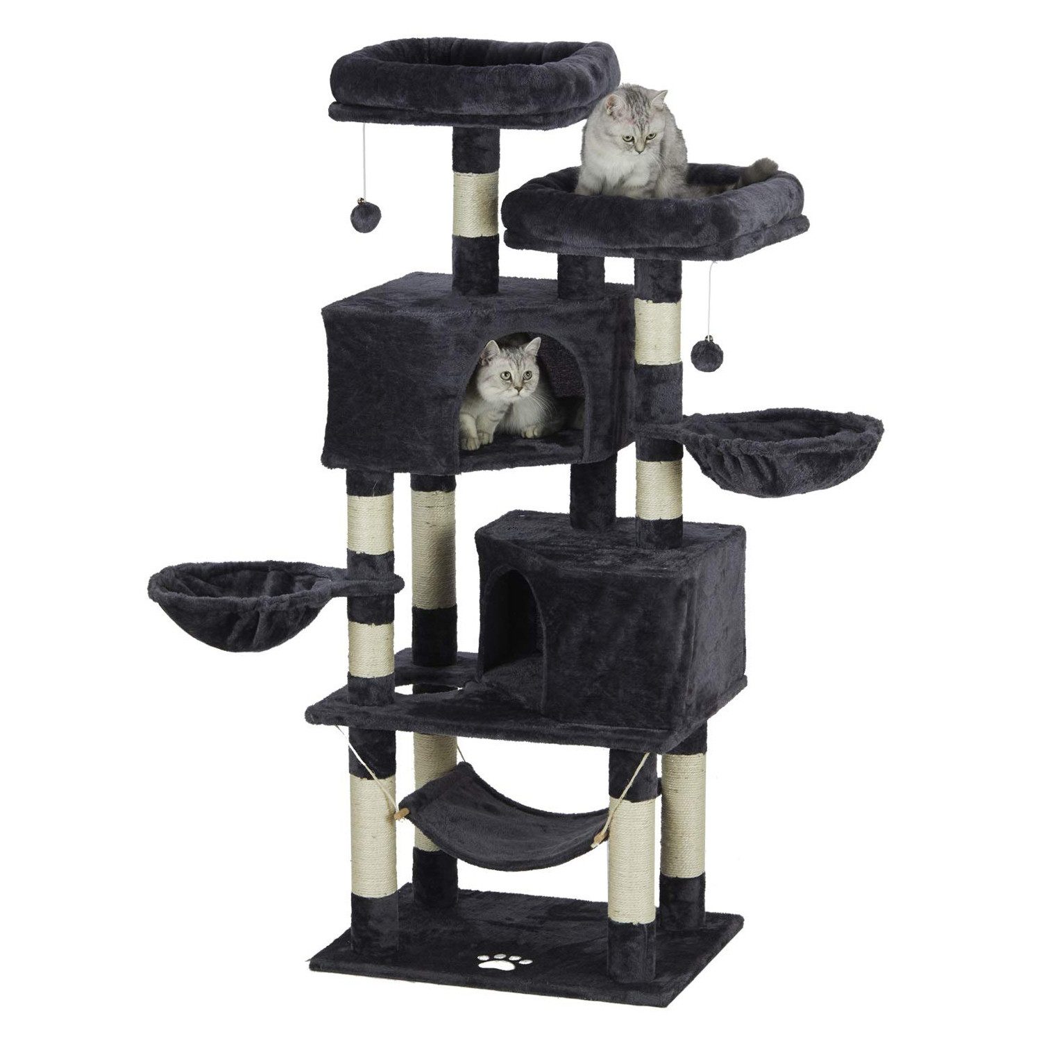 MSMASK Kratzbaum Katzenbaum Kletterbaum mit groß Höhle,Sisal-Stämme, Natur Sisal Katzenkratzbaum,mehrstöckig für große Katzen