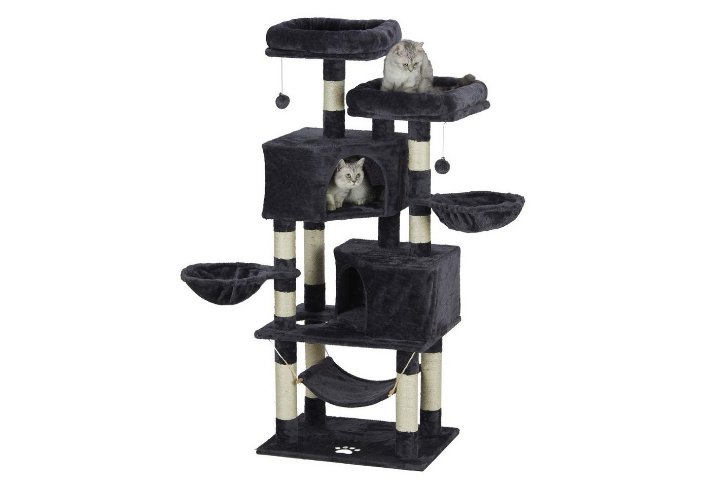 MSMASK Kratzbaum Katzenbaum Kletterbaum mit groß Höhle,Sisal-Stämme, Natur Sisal Katzenkratzbaum,mehrstöckig für große Katzen
