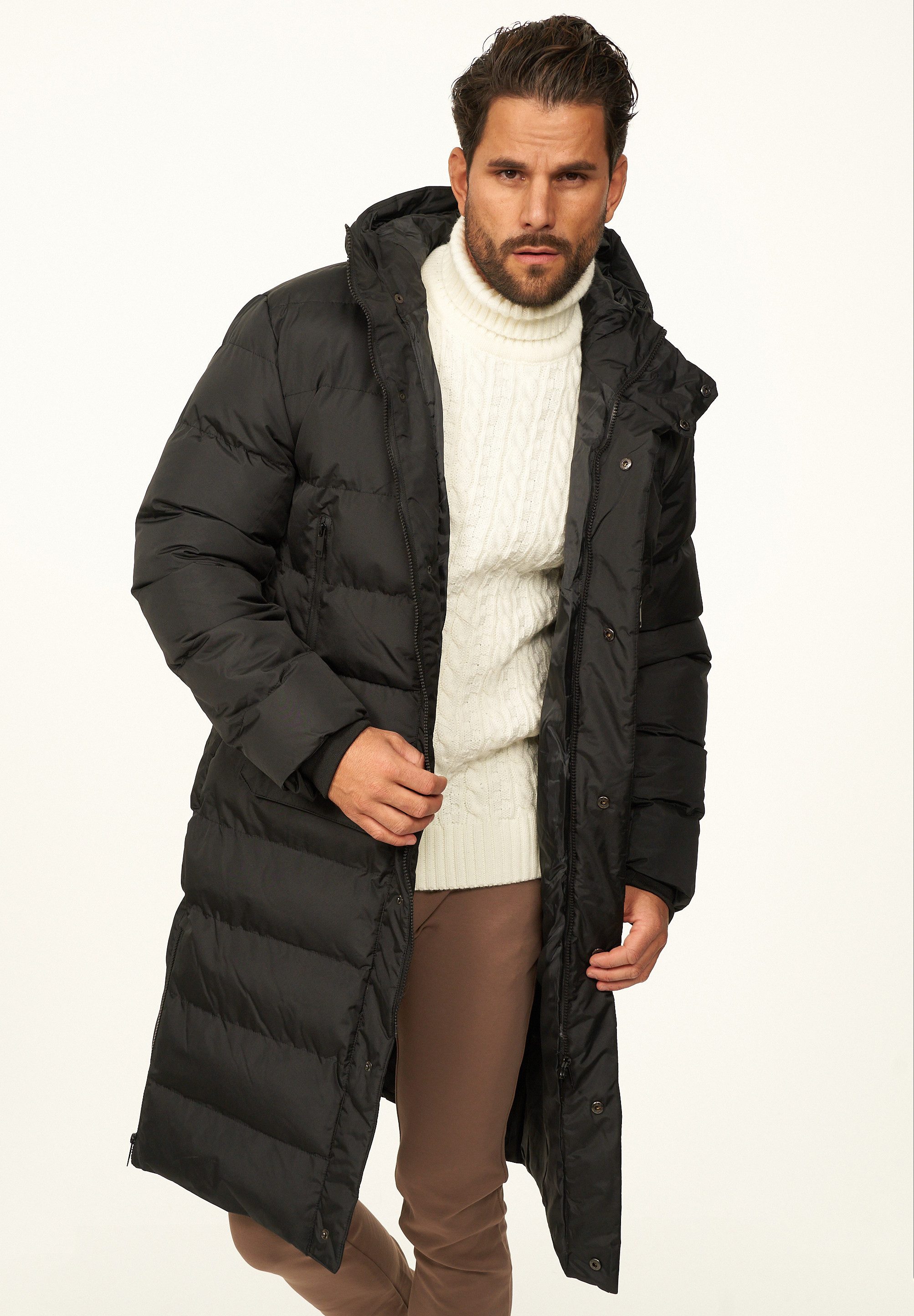 Parka mit Kapuze als Winterjacke - Langer Steppmantel