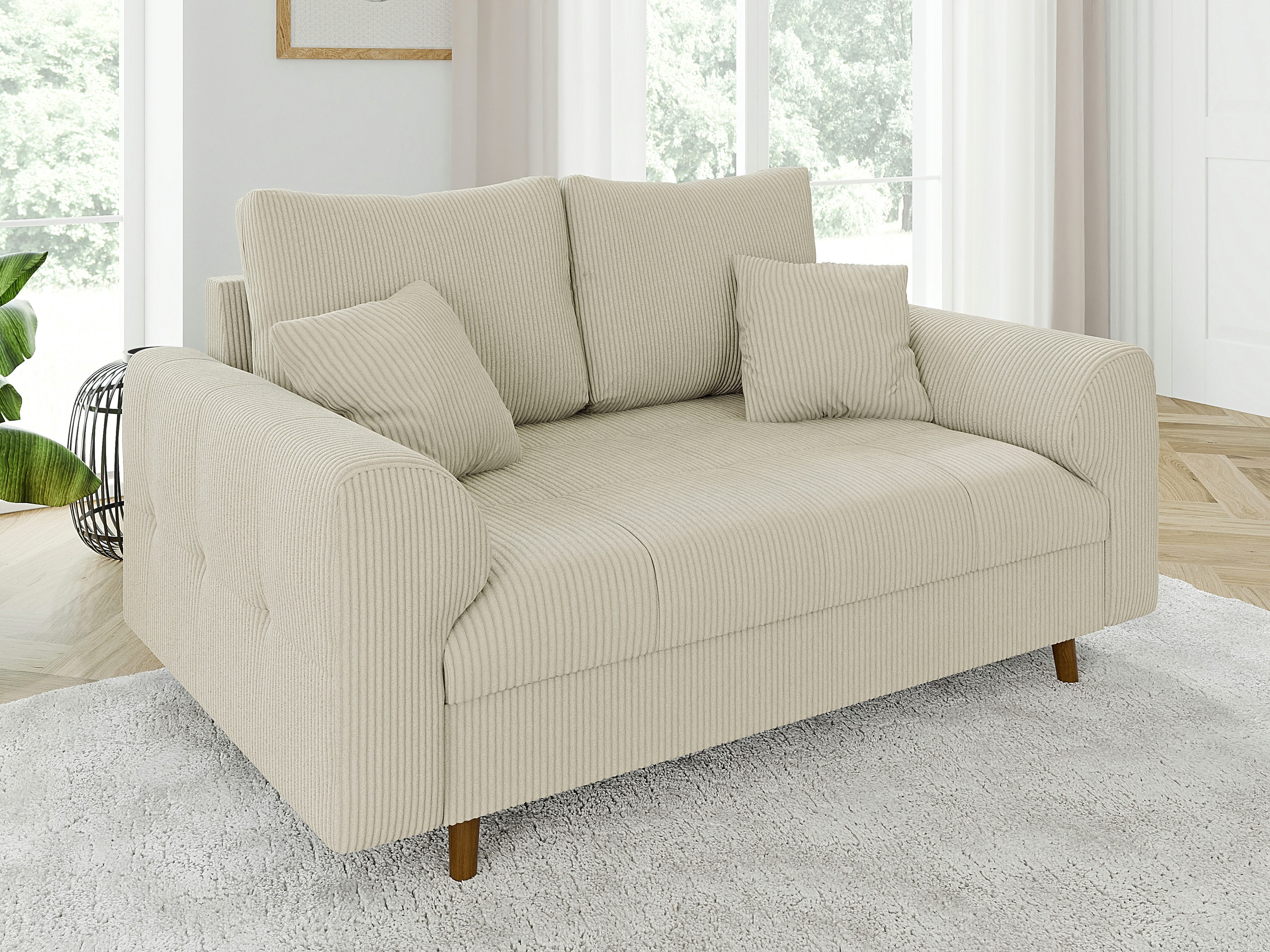 2-Sitzer Sofa Zara mit Holzfüßen im skandinavischen Stil aus Cord-Stoff