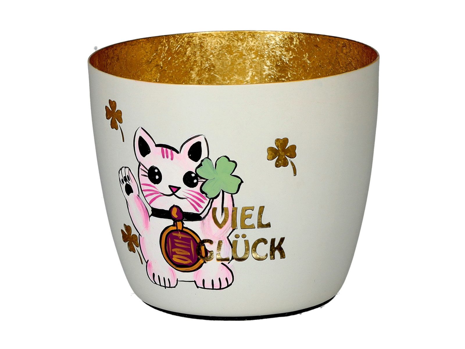 Giftcompany Windlicht Madras Windlicht M Viel Glück weiß/gold 8,5cm