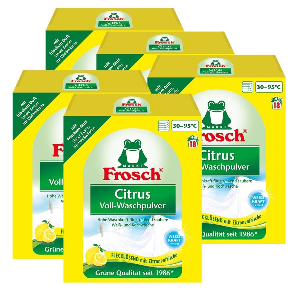 FROSCH 4x Frosch Citrus Voll-Waschpulver 1,35 kg - Flecklösend mit Zitrone Vollwaschmittel